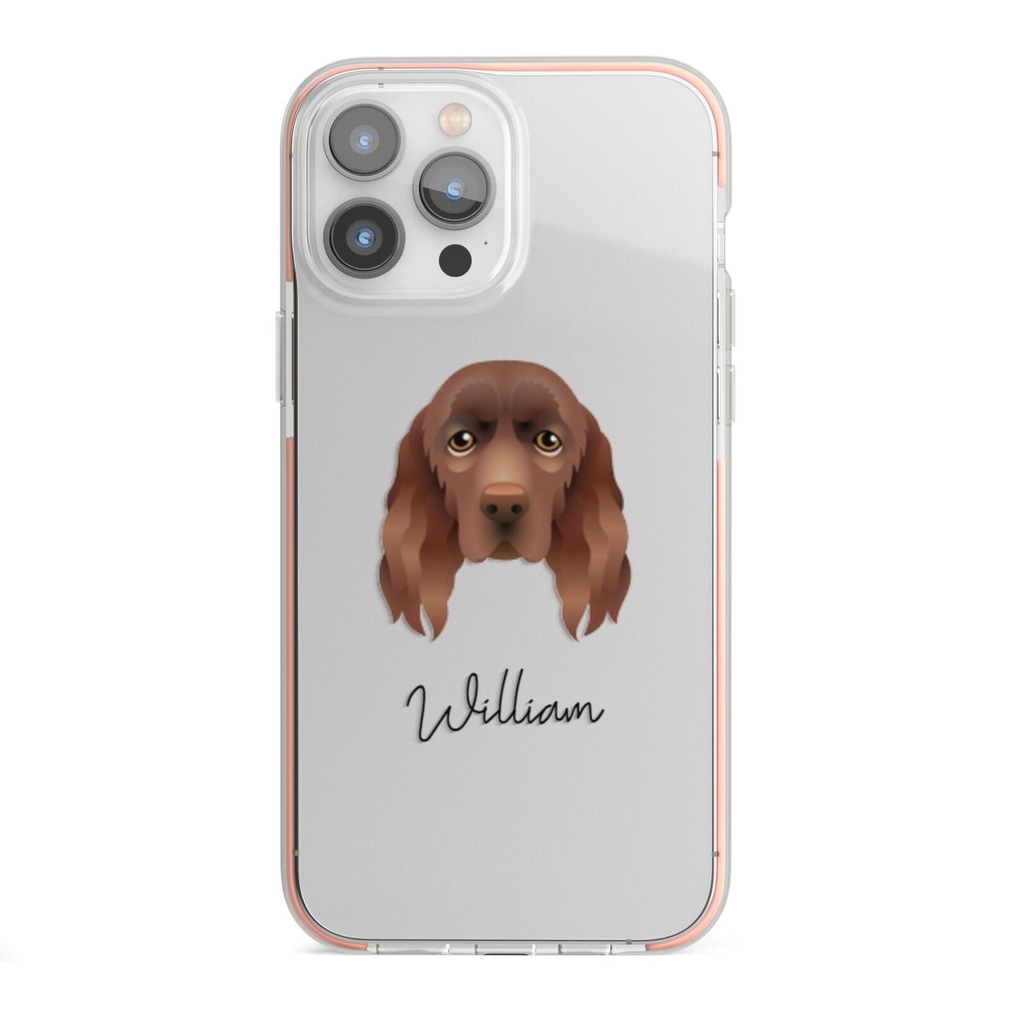 Sussex Spaniel Personalised iPhone 13 Pro Max TPU Impact Case with Pink Edges