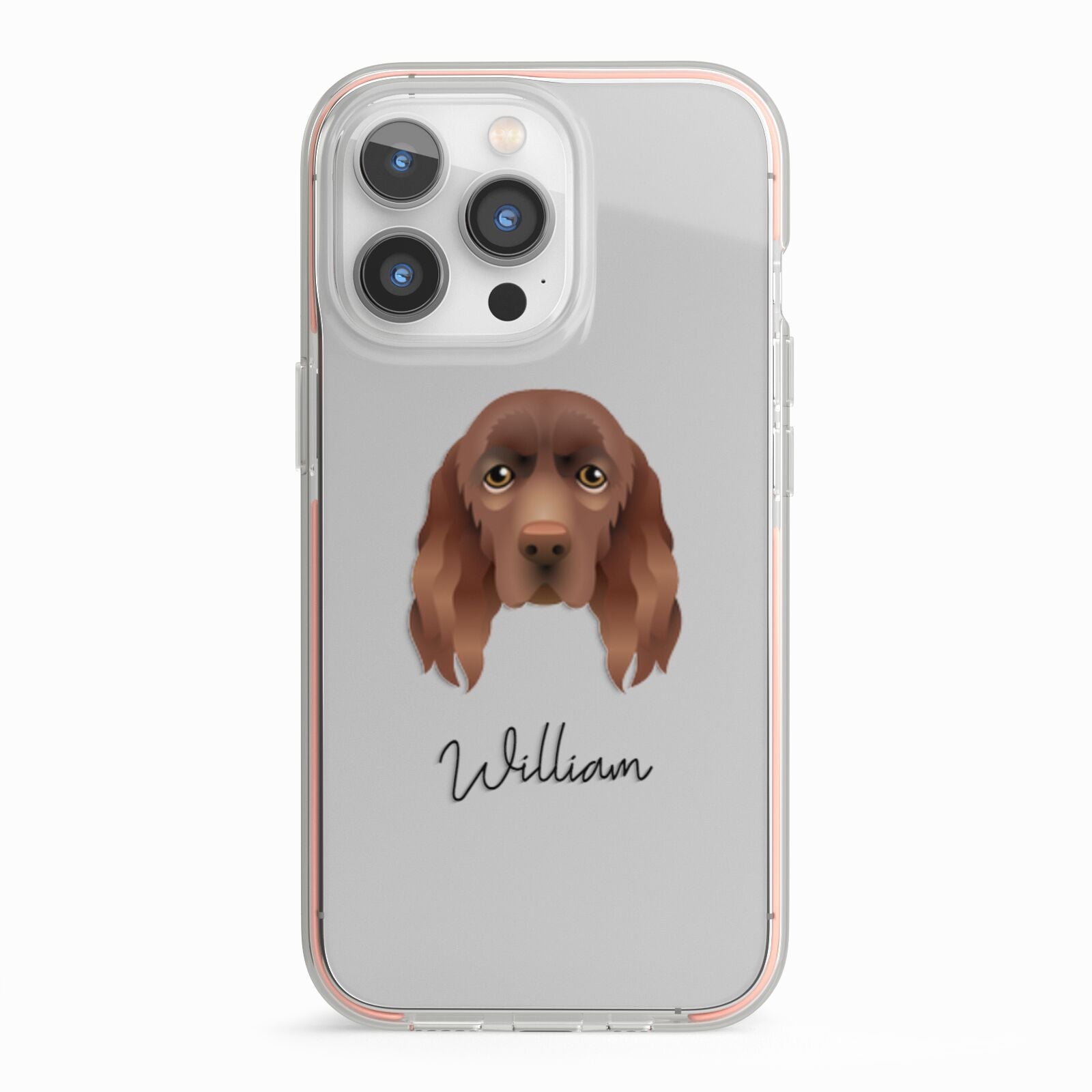 Sussex Spaniel Personalised iPhone 13 Pro TPU Impact Case with Pink Edges