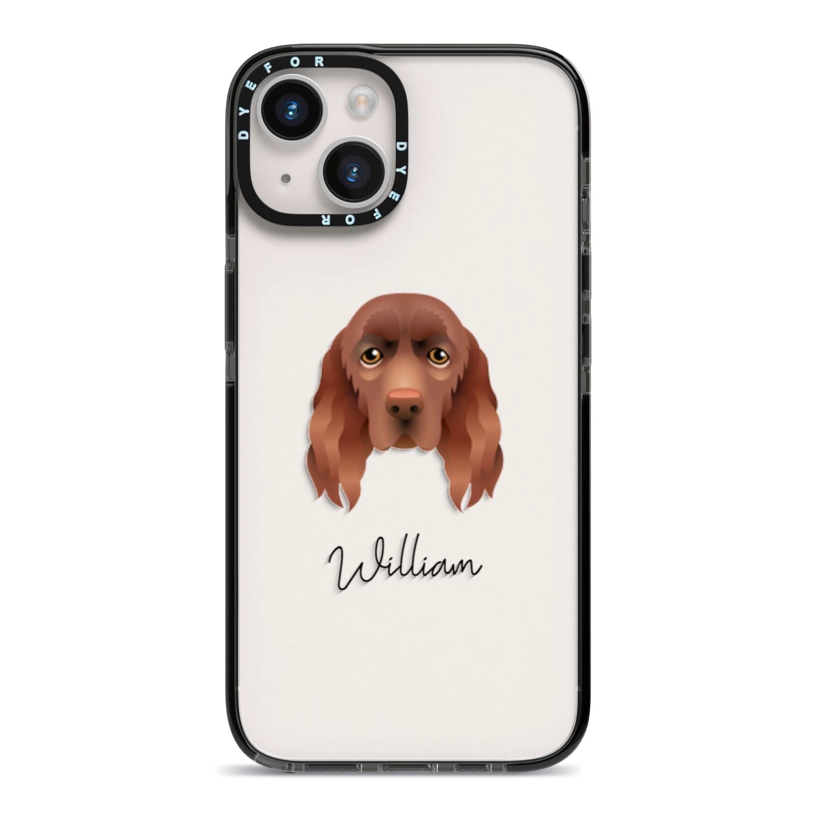 Sussex Spaniel Personalised iPhone 14 Black Impact Case on Silver phone