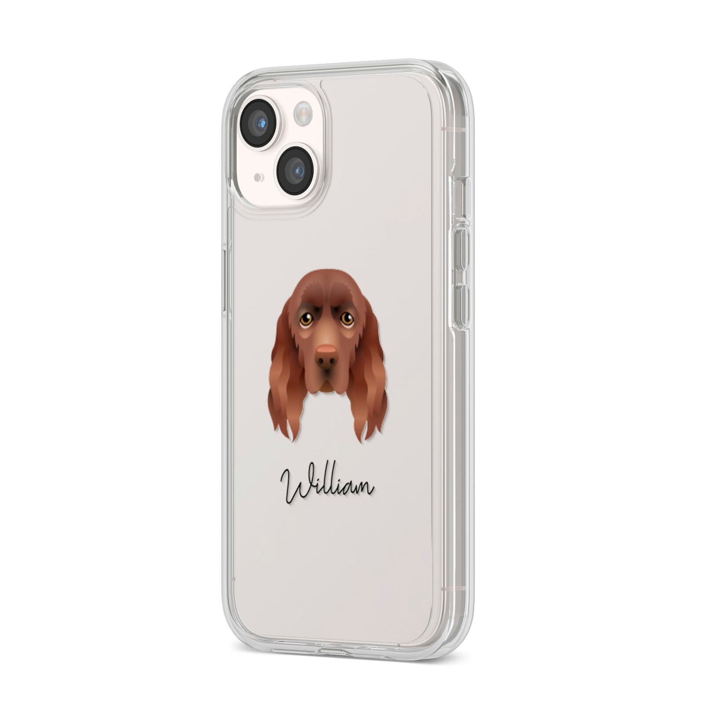 Sussex Spaniel Personalised iPhone 14 Clear Tough Case Starlight Angled Image