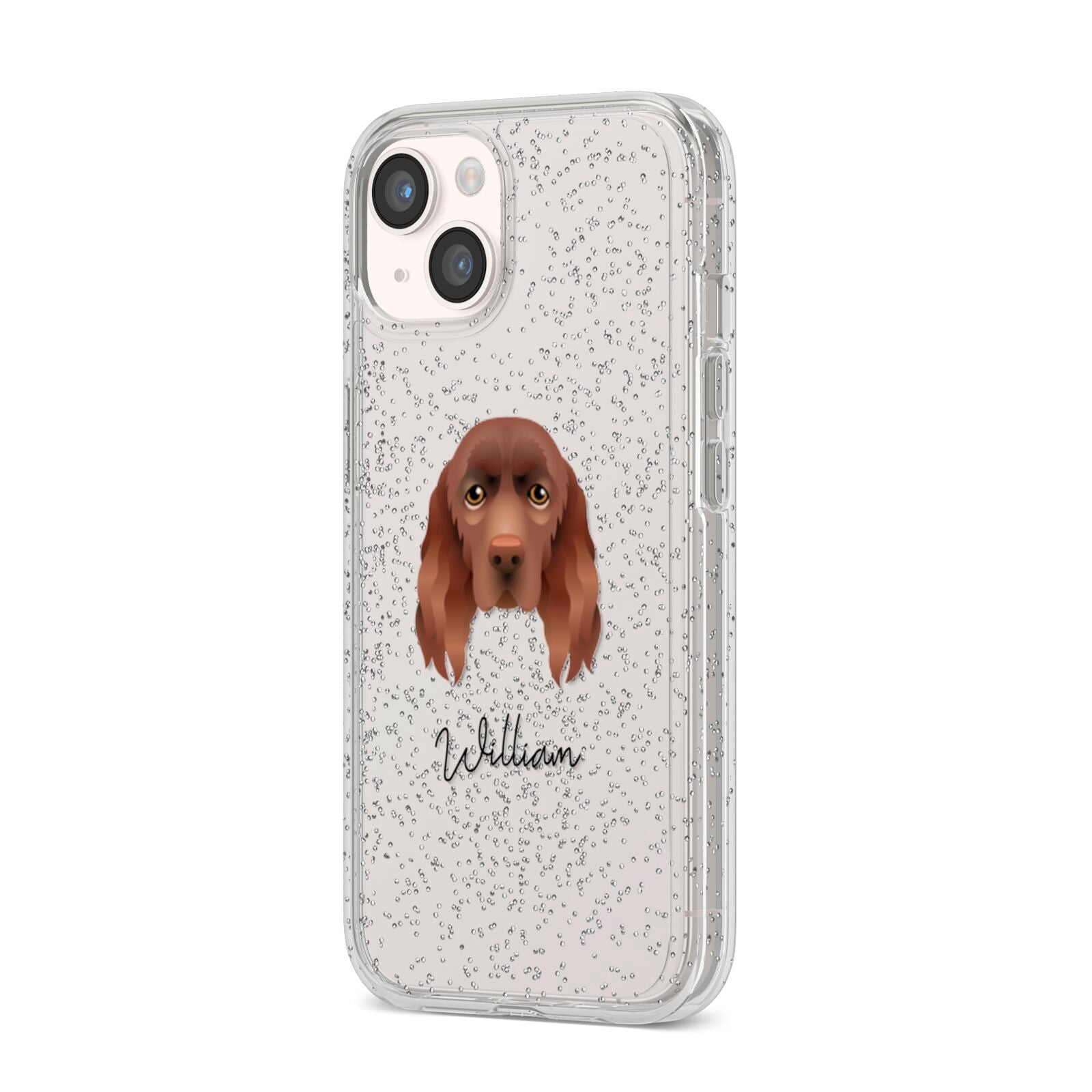 Sussex Spaniel Personalised iPhone 14 Glitter Tough Case Starlight Angled Image