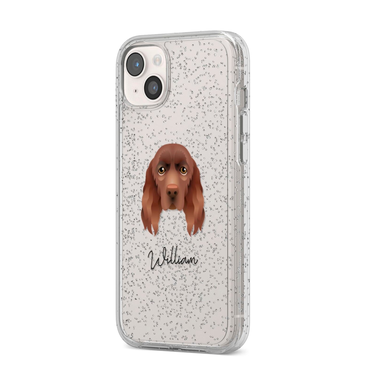 Sussex Spaniel Personalised iPhone 14 Plus Glitter Tough Case Starlight Angled Image