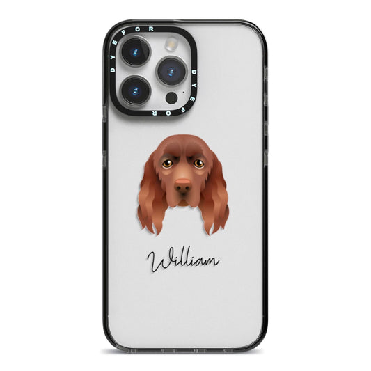 Sussex Spaniel Personalised iPhone 14 Pro Max Black Impact Case on Silver phone