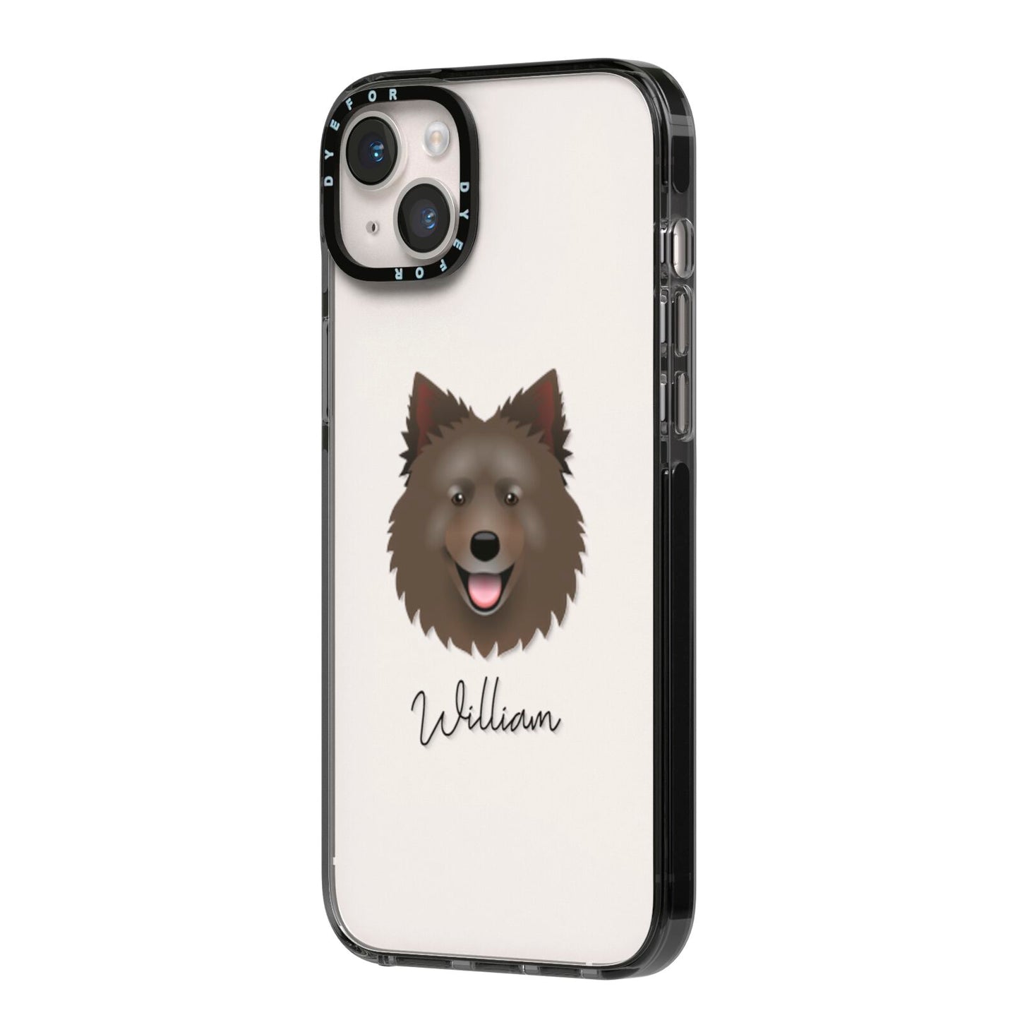 Swedish Lapphund Personalised iPhone 14 Plus Black Impact Case Side Angle on Silver phone