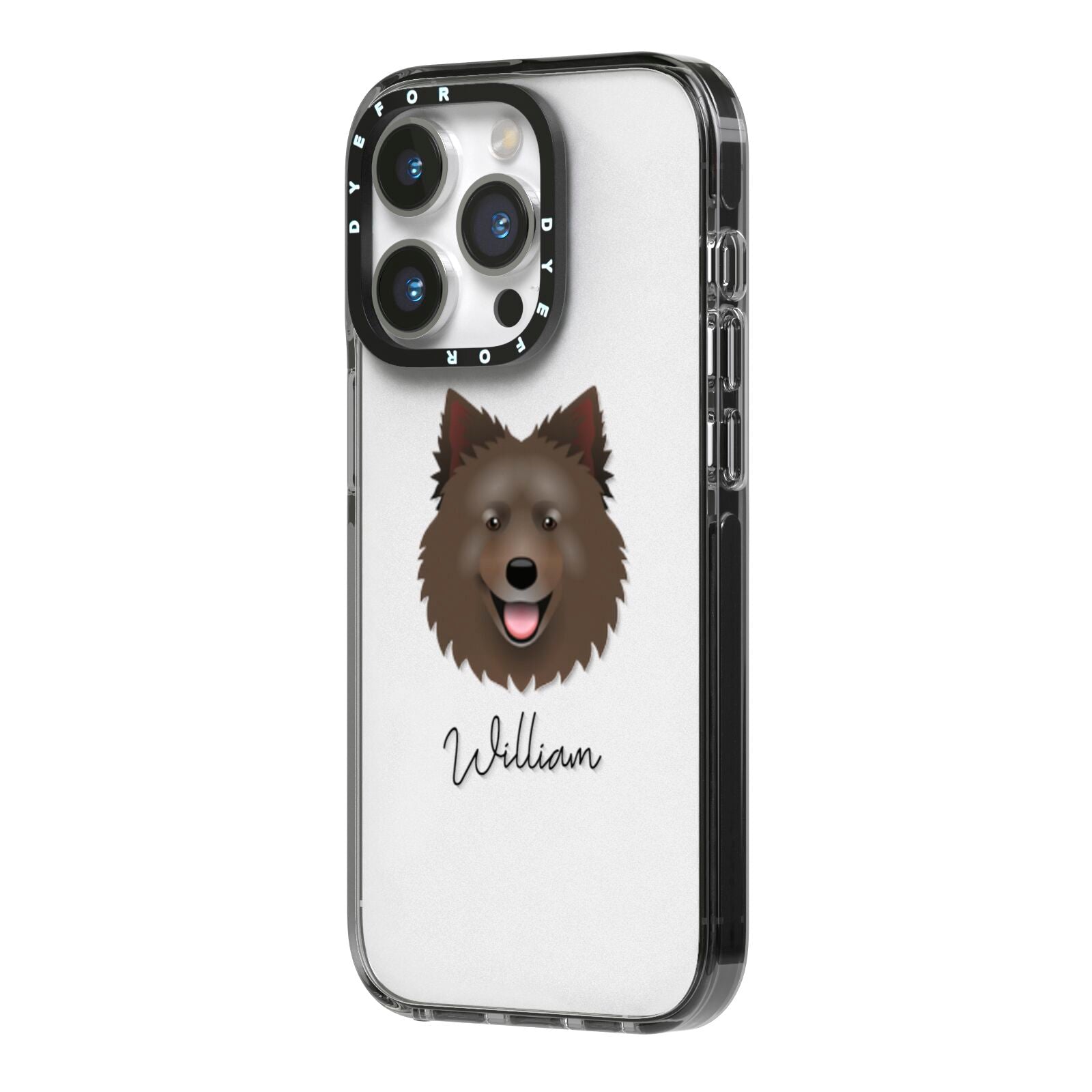 Swedish Lapphund Personalised iPhone 14 Pro Black Impact Case Side Angle on Silver phone