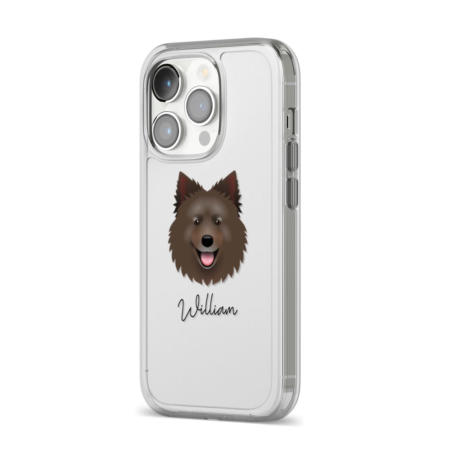 Swedish Lapphund Personalised iPhone 14 Pro Clear Tough Case Silver Angled Image