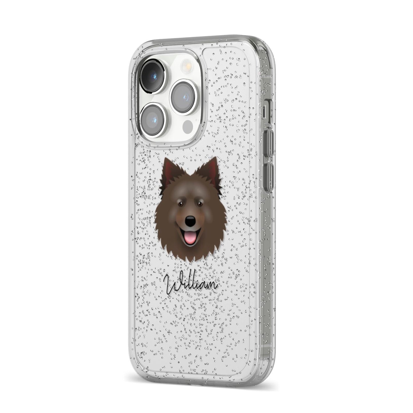 Swedish Lapphund Personalised iPhone 14 Pro Glitter Tough Case Silver Angled Image