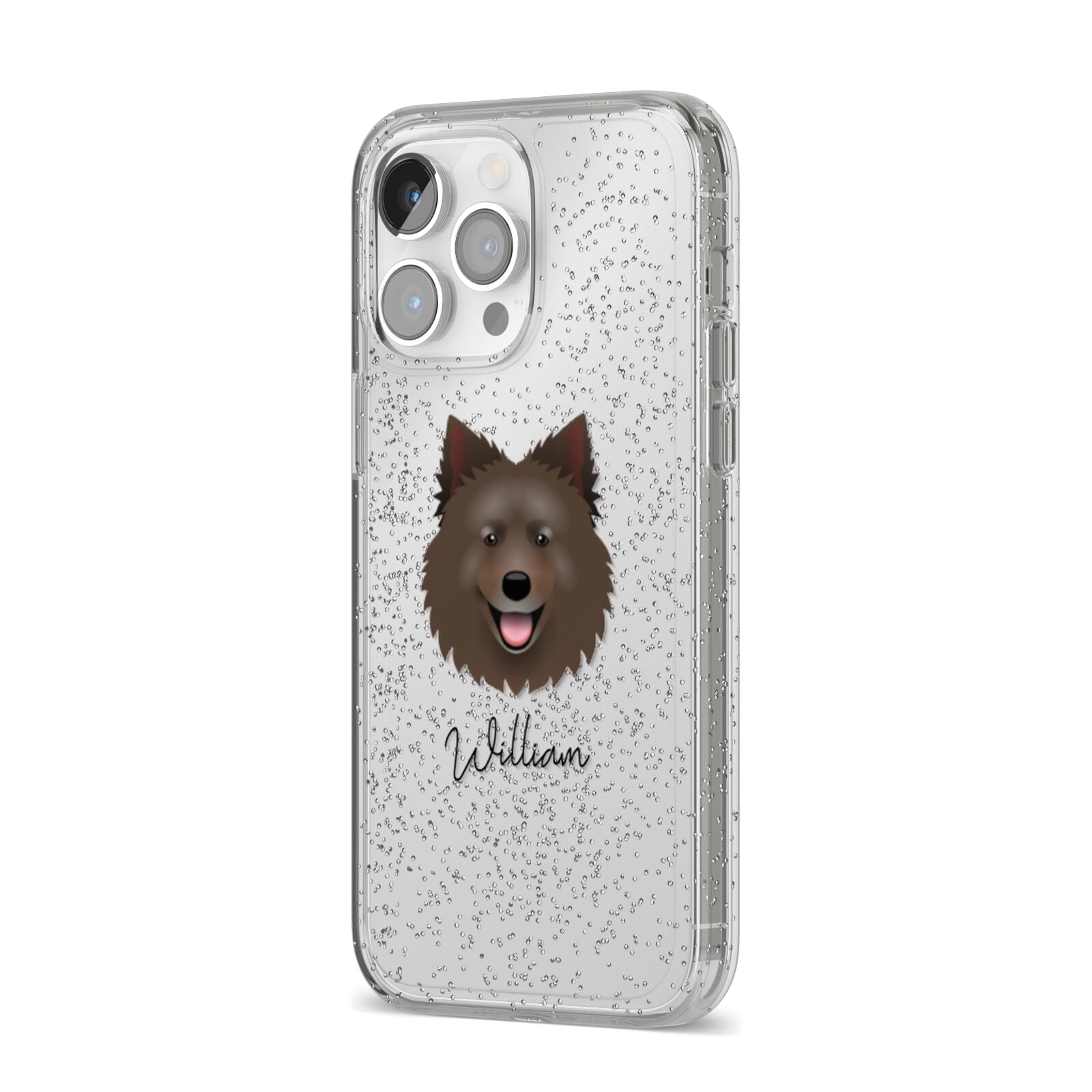 Swedish Lapphund Personalised iPhone 14 Pro Max Glitter Tough Case Silver Angled Image