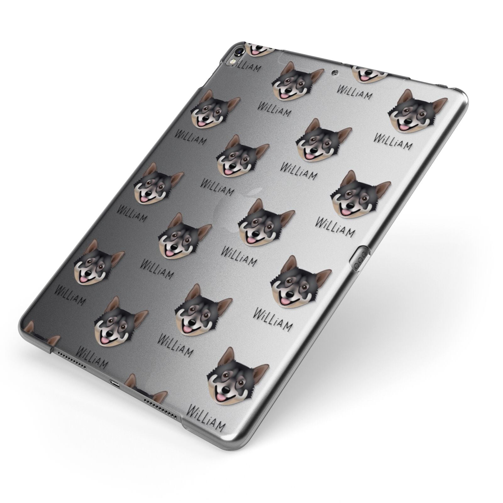 Swedish Vallhund Icon with Name Apple iPad Case on Grey iPad Side View