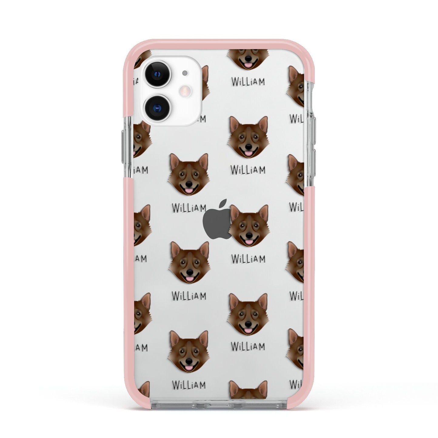 Swedish Vallhund Icon with Name Apple iPhone 11 in White with Pink Impact Case