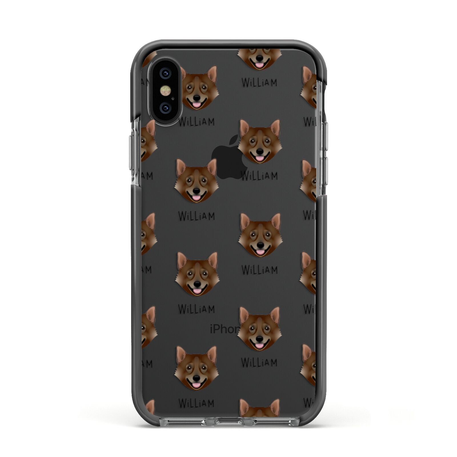 Swedish Vallhund Icon with Name Apple iPhone Xs Impact Case Black Edge on Black Phone