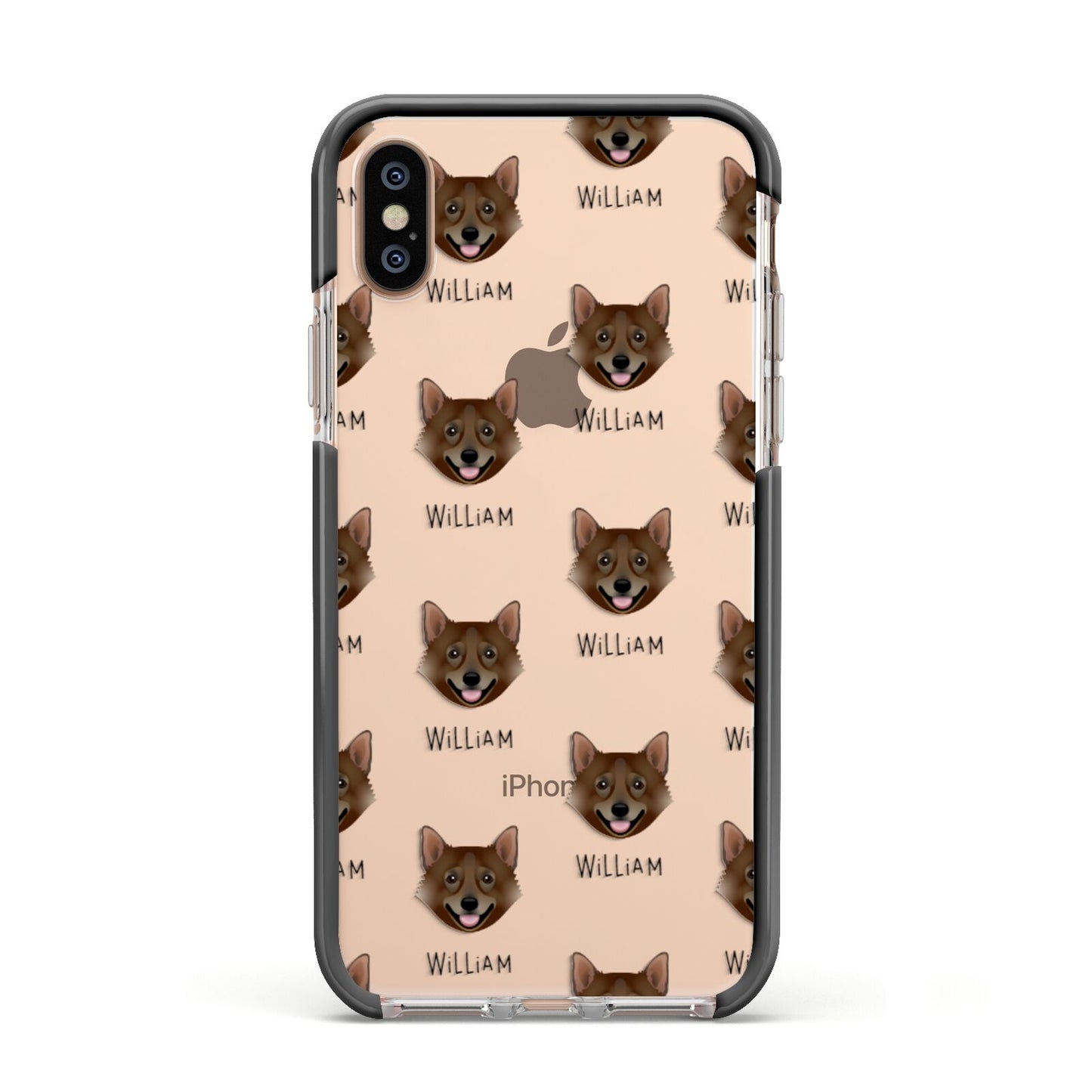 Swedish Vallhund Icon with Name Apple iPhone Xs Impact Case Black Edge on Gold Phone