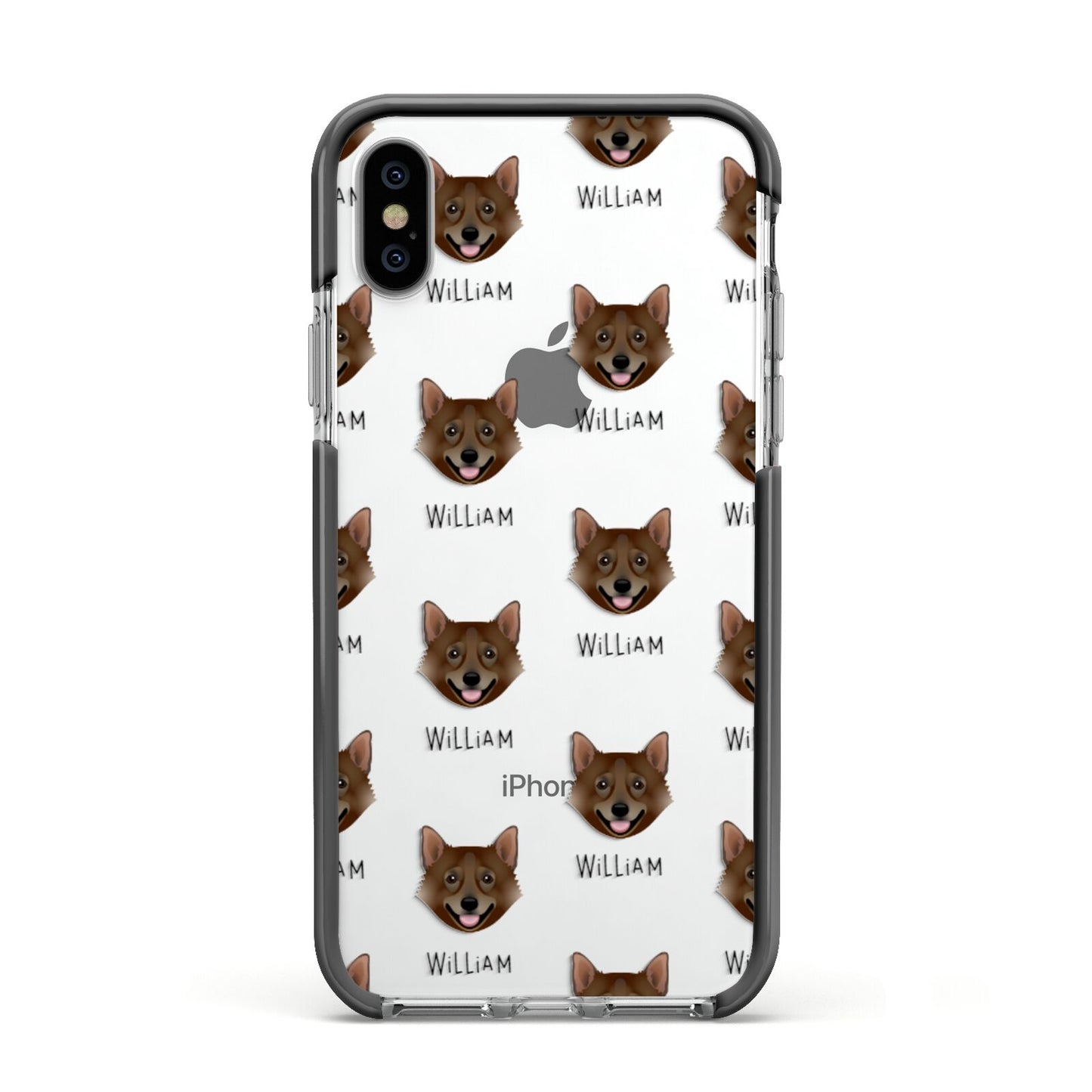 Swedish Vallhund Icon with Name Apple iPhone Xs Impact Case Black Edge on Silver Phone