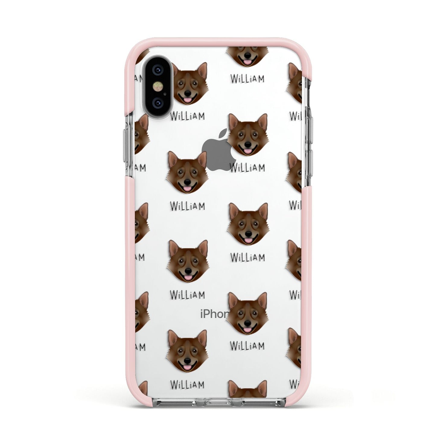 Swedish Vallhund Icon with Name Apple iPhone Xs Impact Case Pink Edge on Silver Phone