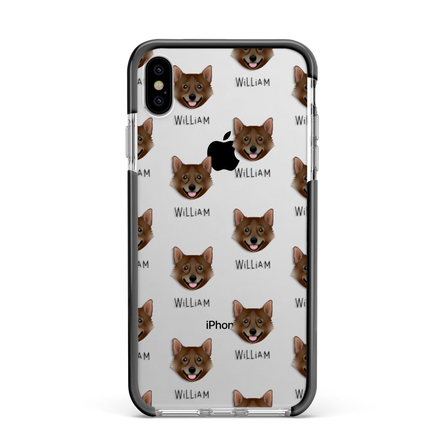 Swedish Vallhund Icon with Name Apple iPhone Xs Max Impact Case Black Edge on Silver Phone