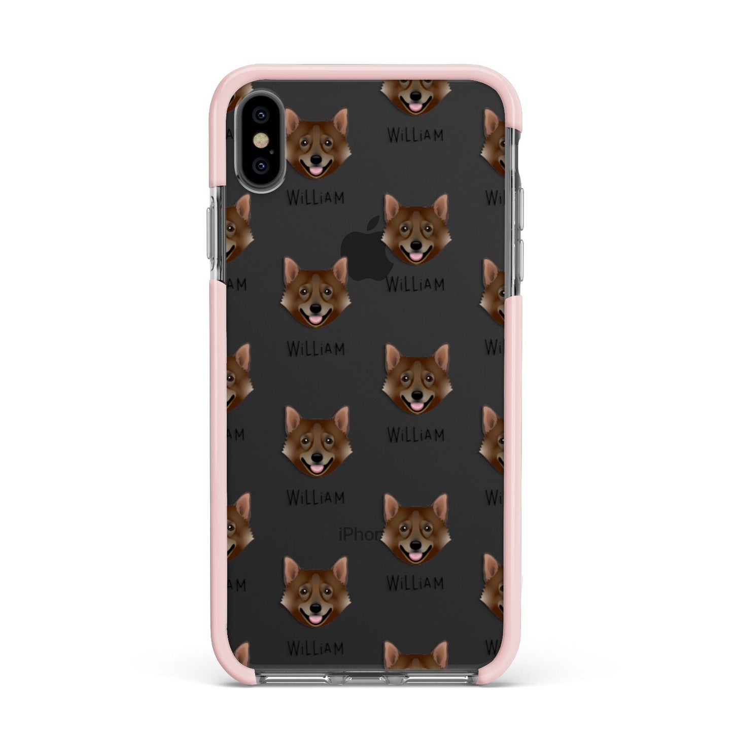 Swedish Vallhund Icon with Name Apple iPhone Xs Max Impact Case Pink Edge on Black Phone