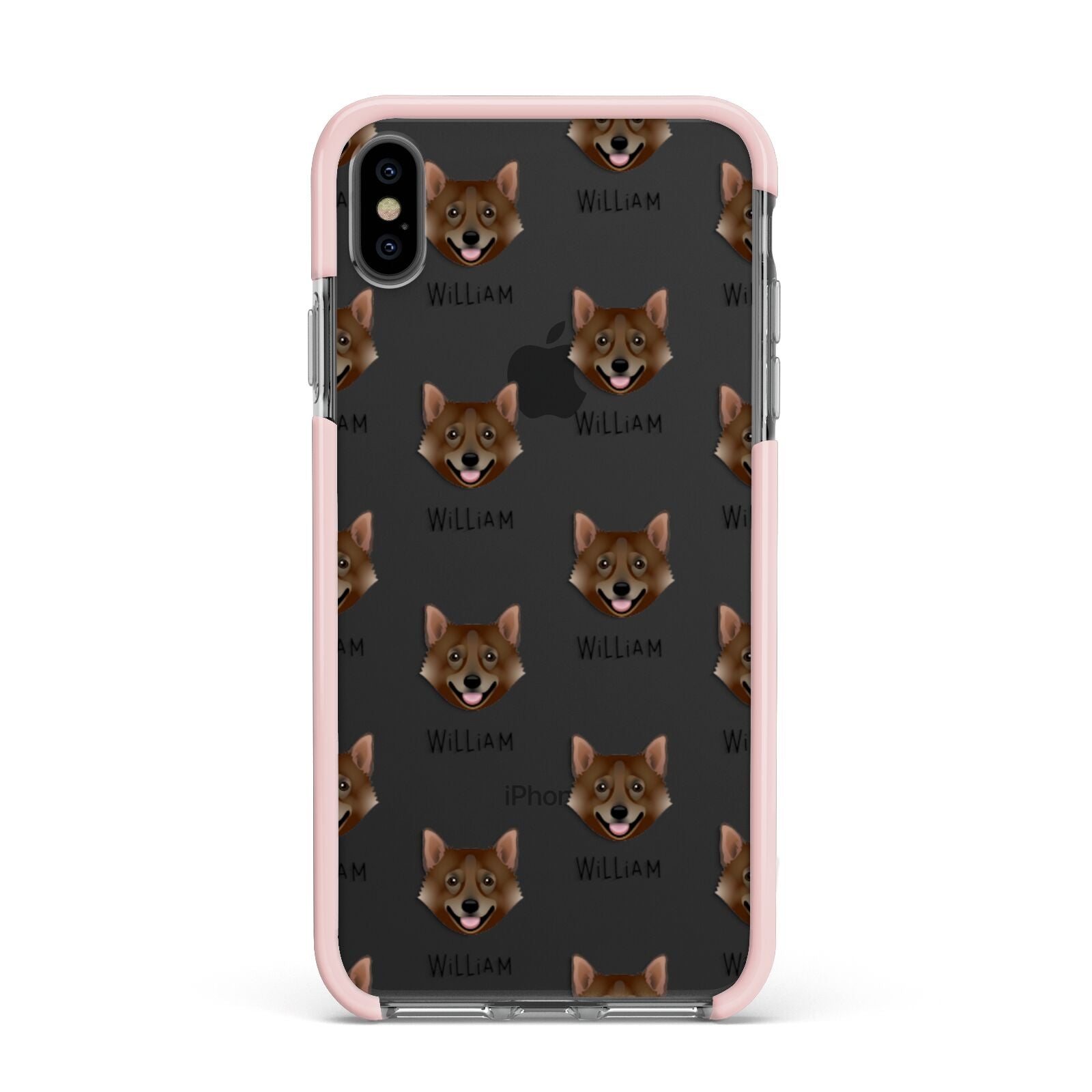 Swedish Vallhund Icon with Name Apple iPhone Xs Max Impact Case Pink Edge on Black Phone