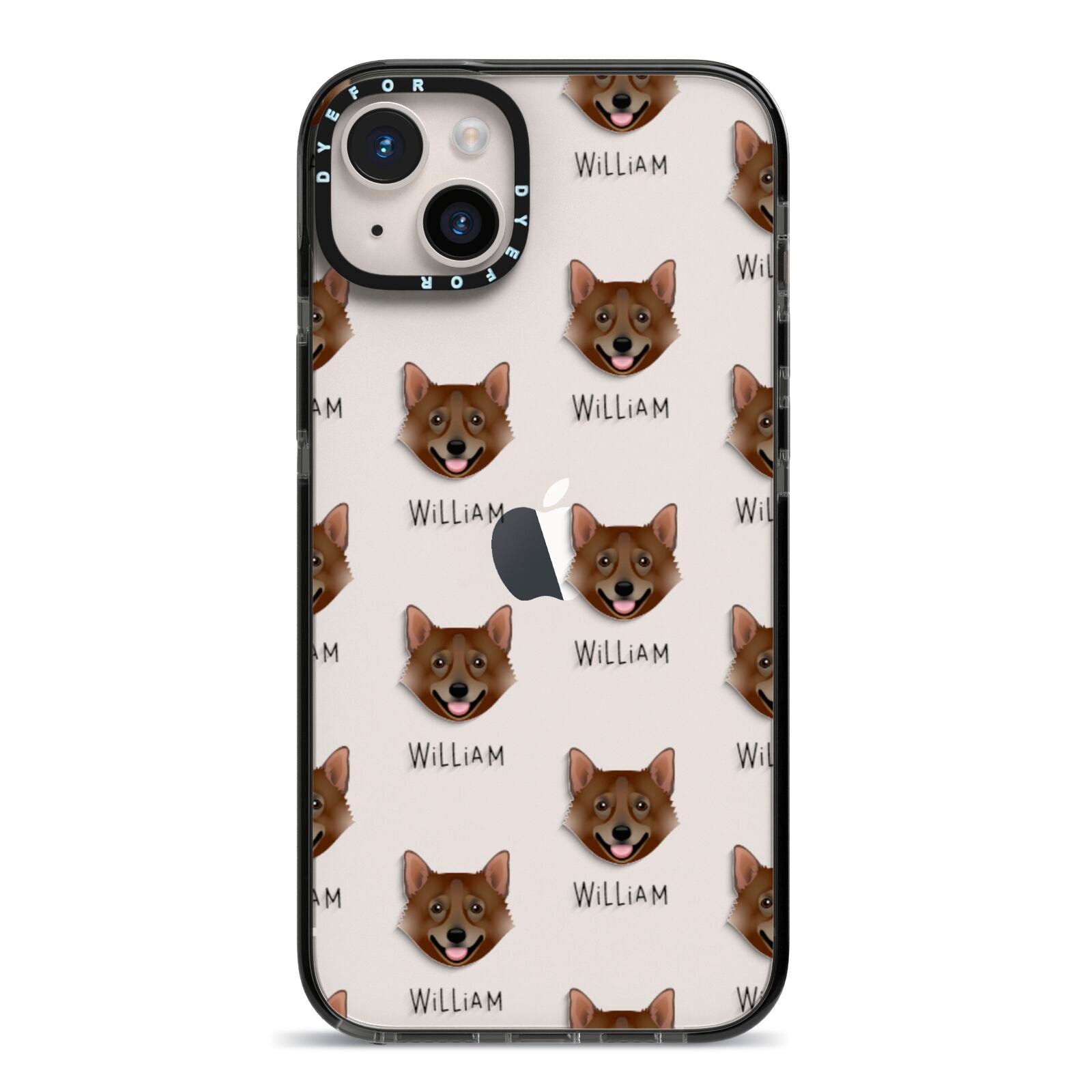 Swedish Vallhund Icon with Name iPhone 14 Plus Black Impact Case on Silver phone