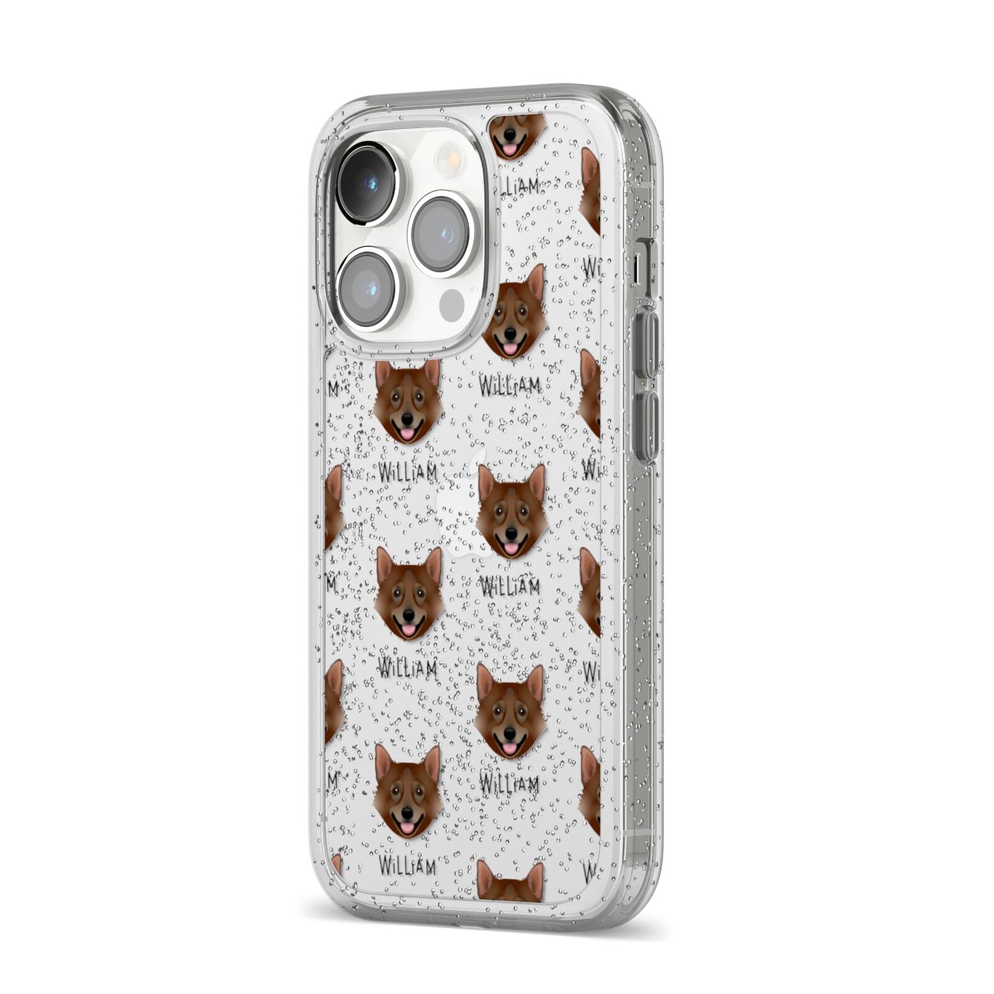 Swedish Vallhund Icon with Name iPhone 14 Pro Glitter Tough Case Silver Angled Image