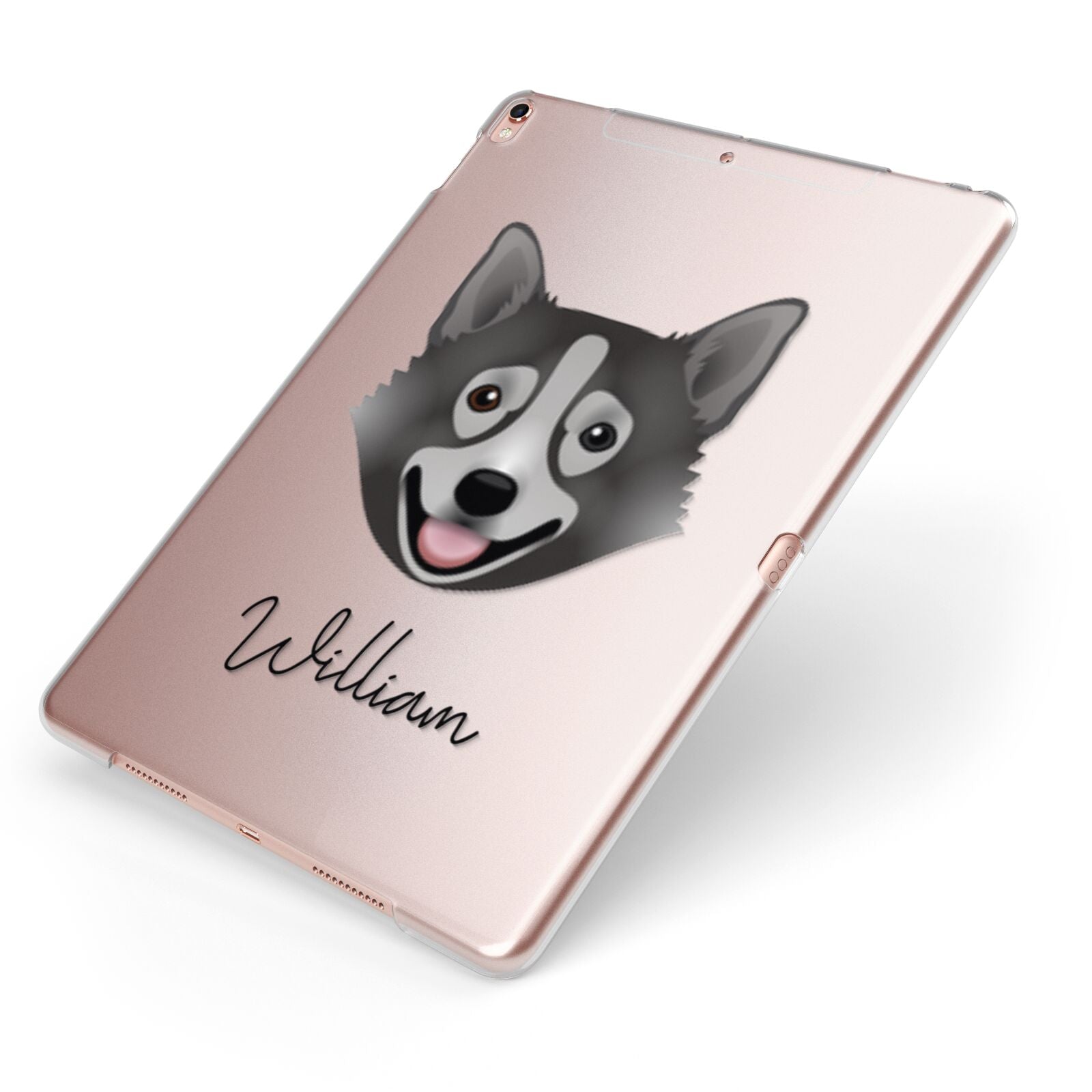 Swedish Vallhund Personalised Apple iPad Case on Rose Gold iPad Side View