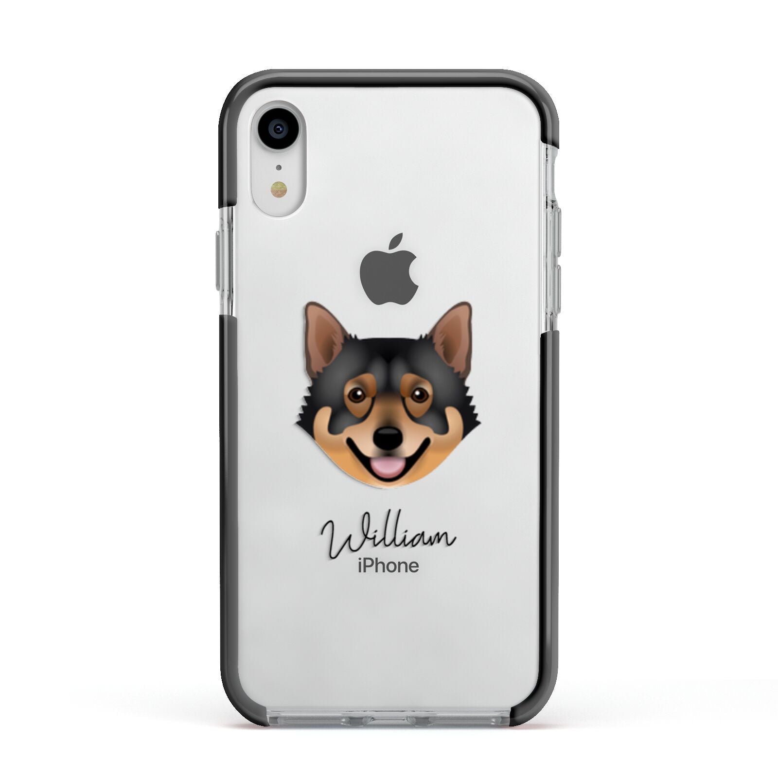 Swedish Vallhund Personalised Apple iPhone XR Impact Case Black Edge on Silver Phone
