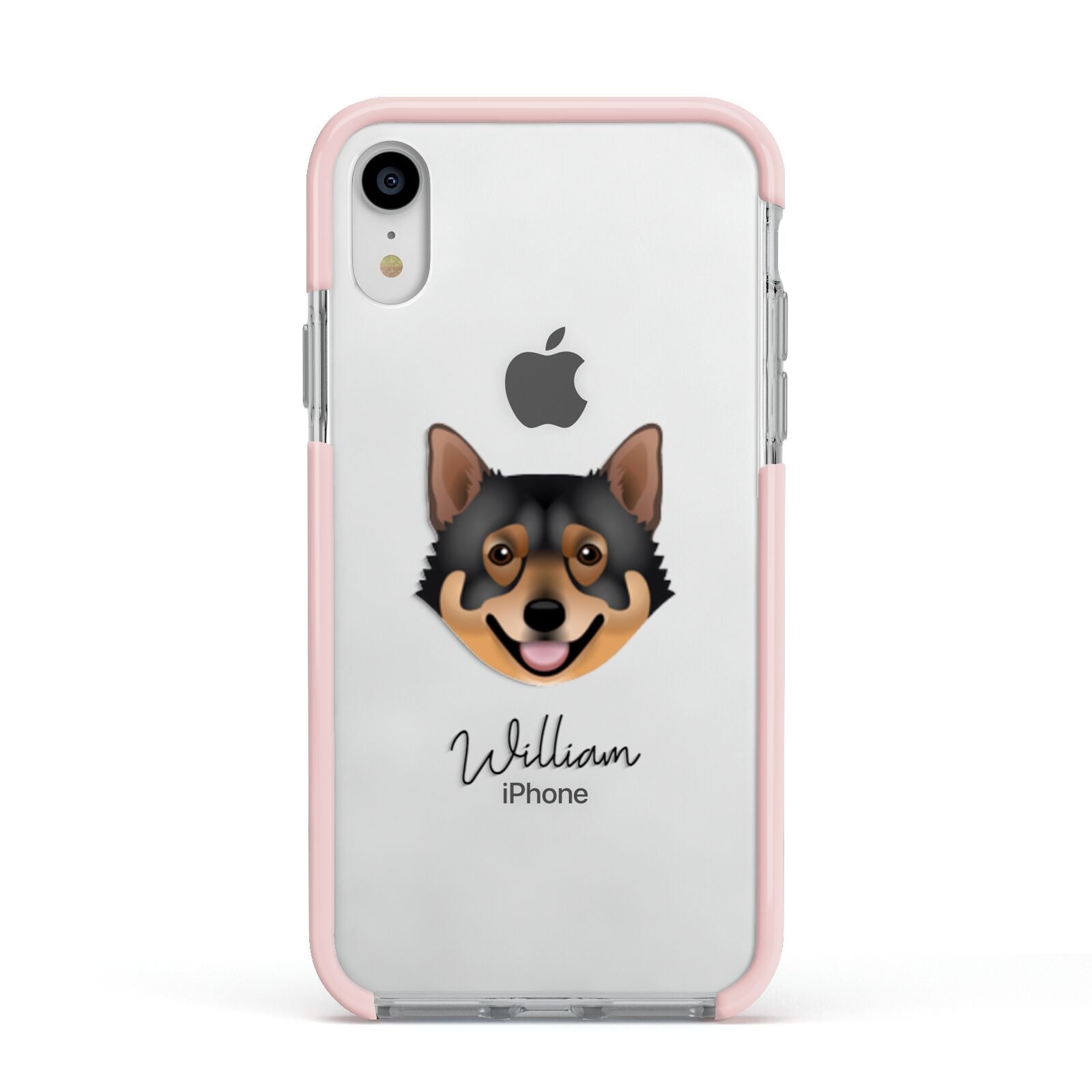 Swedish Vallhund Personalised Apple iPhone XR Impact Case Pink Edge on Silver Phone
