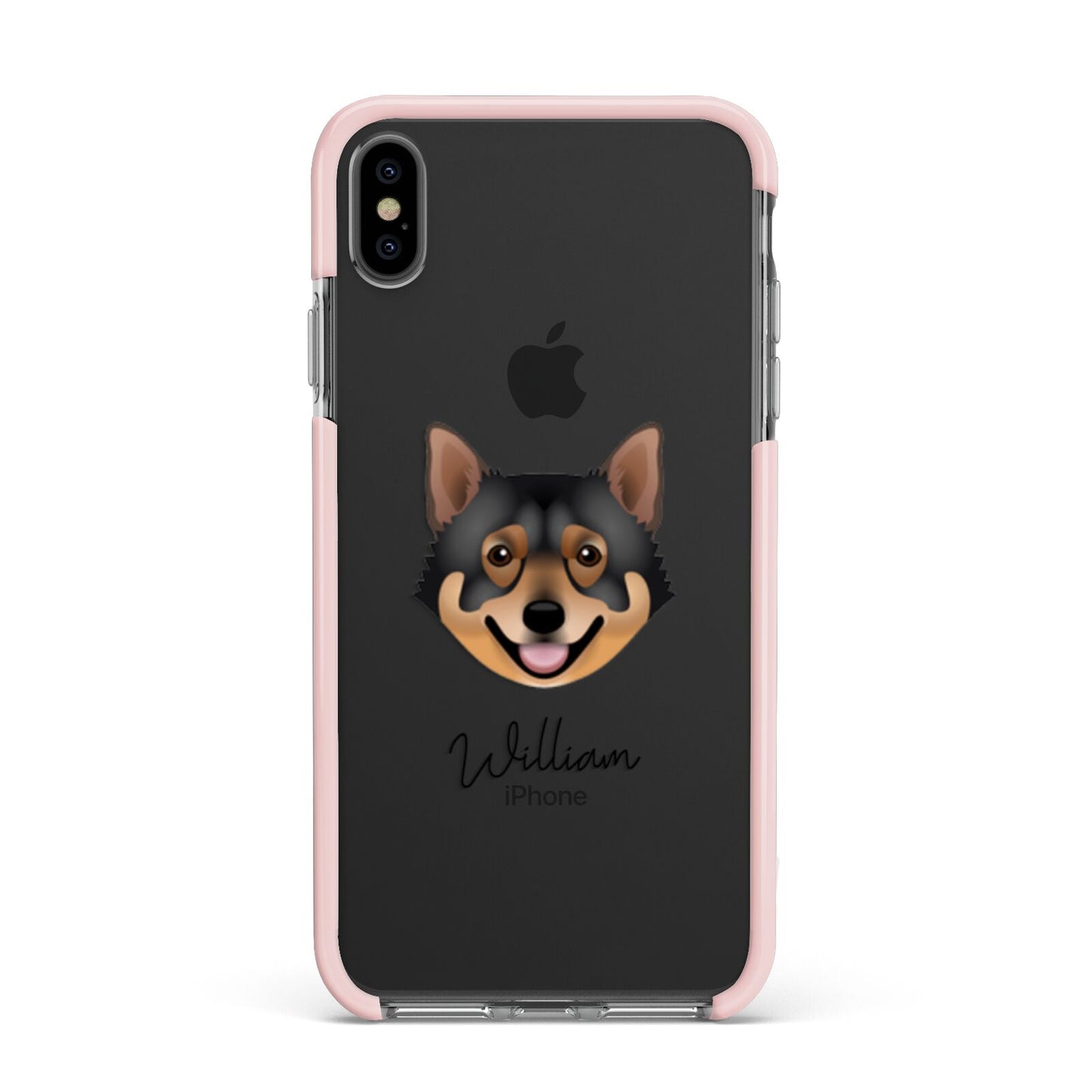 Swedish Vallhund Personalised Apple iPhone Xs Max Impact Case Pink Edge on Black Phone