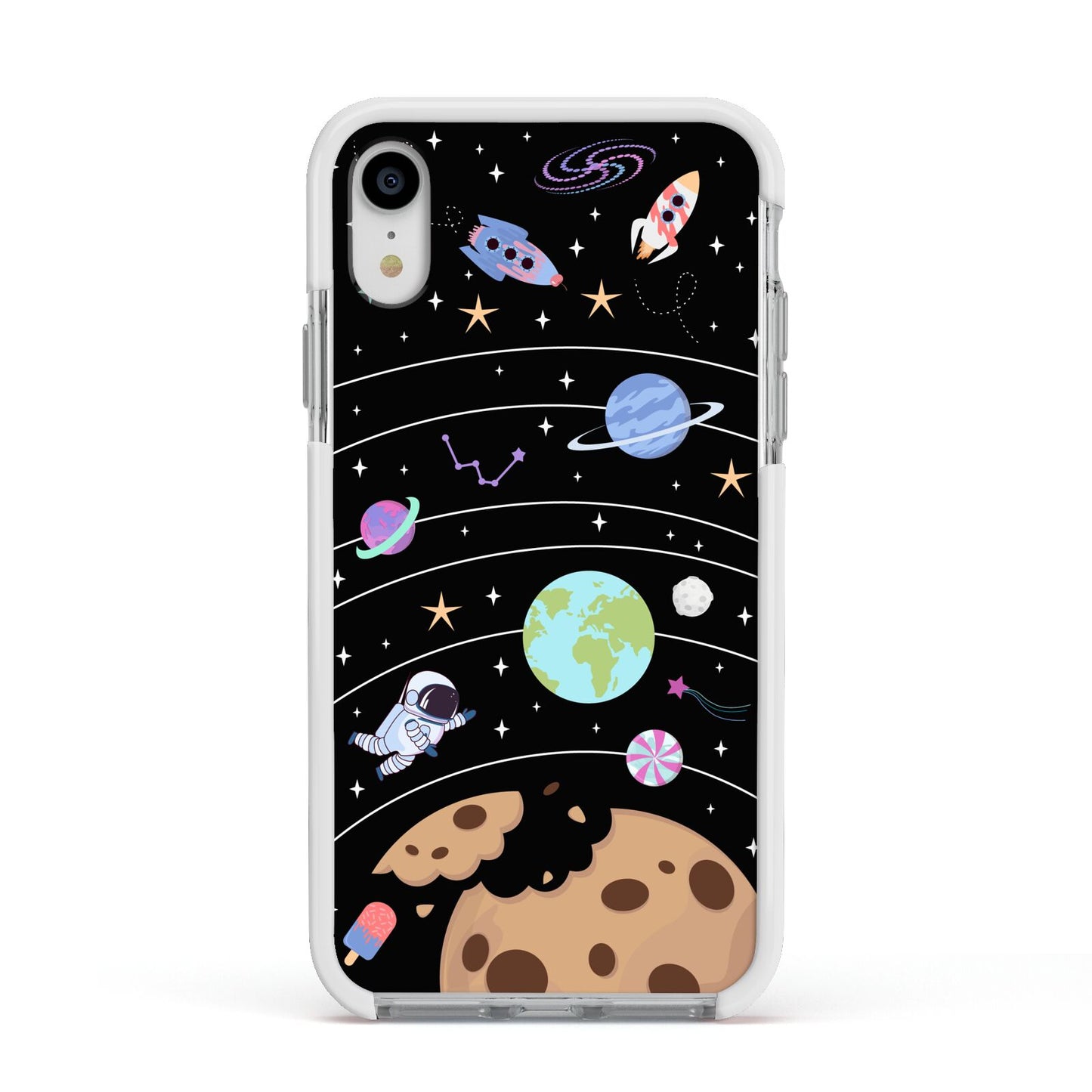 Sweet Celestial Scene Apple iPhone XR Impact Case White Edge on Silver Phone