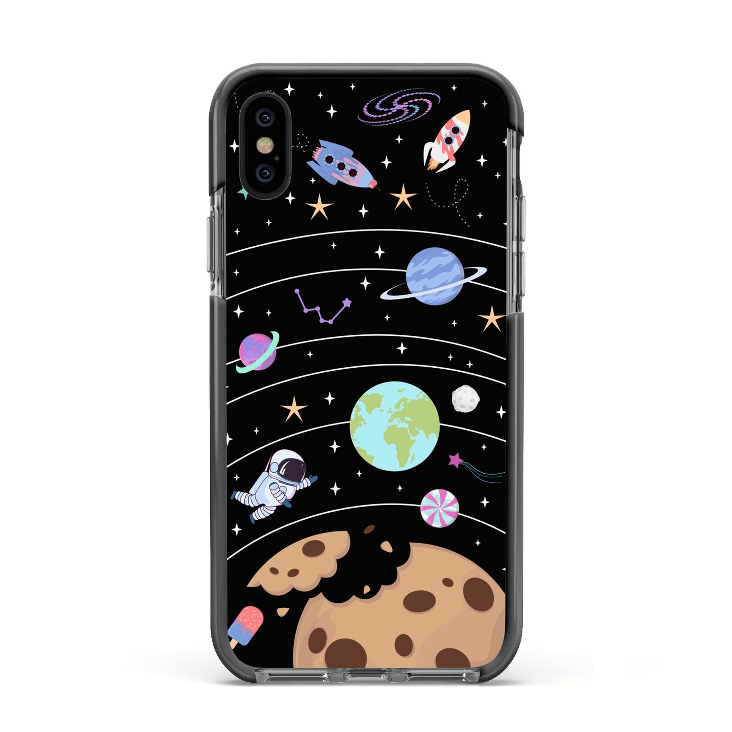 Sweet Celestial Scene Apple iPhone Xs Impact Case Black Edge on Black Phone