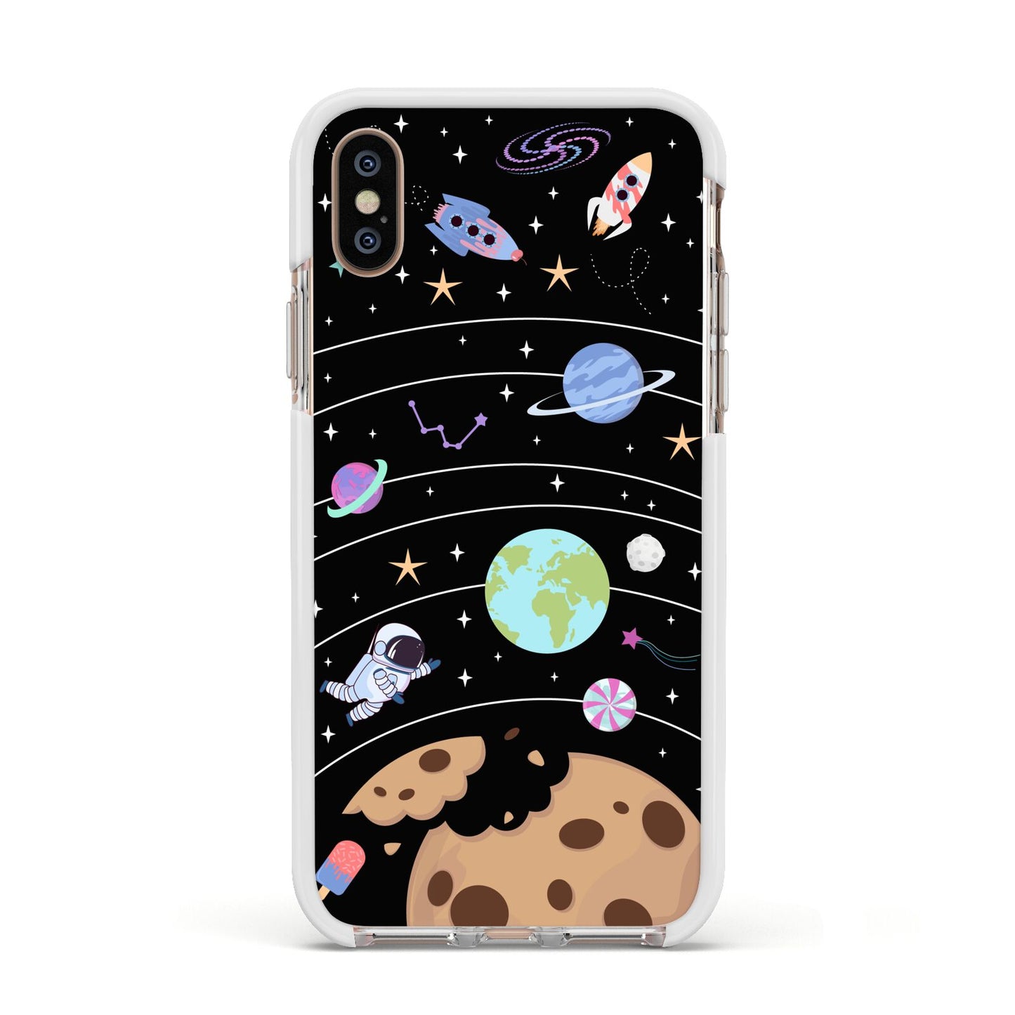 Sweet Celestial Scene Apple iPhone Xs Impact Case White Edge on Gold Phone