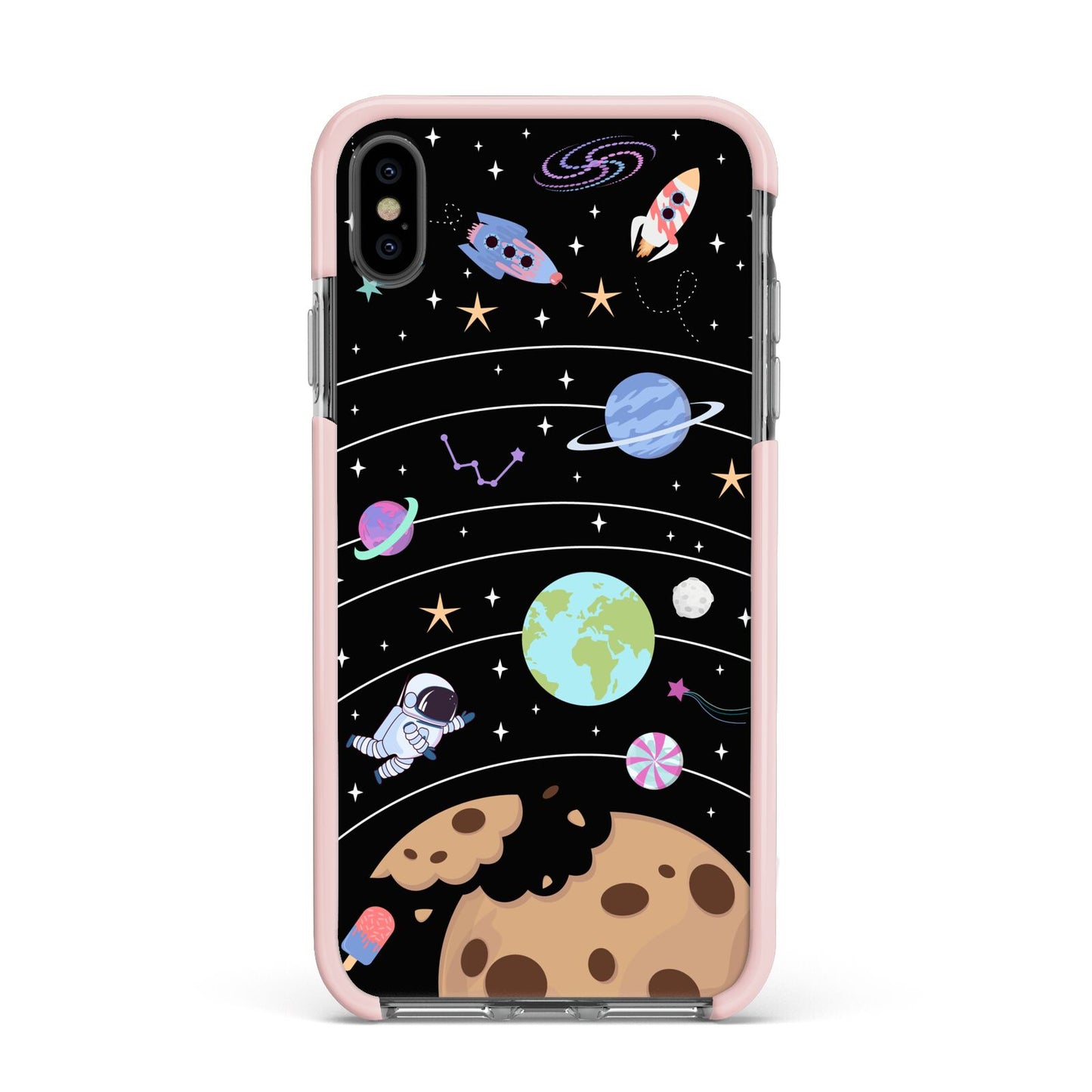 Sweet Celestial Scene Apple iPhone Xs Max Impact Case Pink Edge on Black Phone