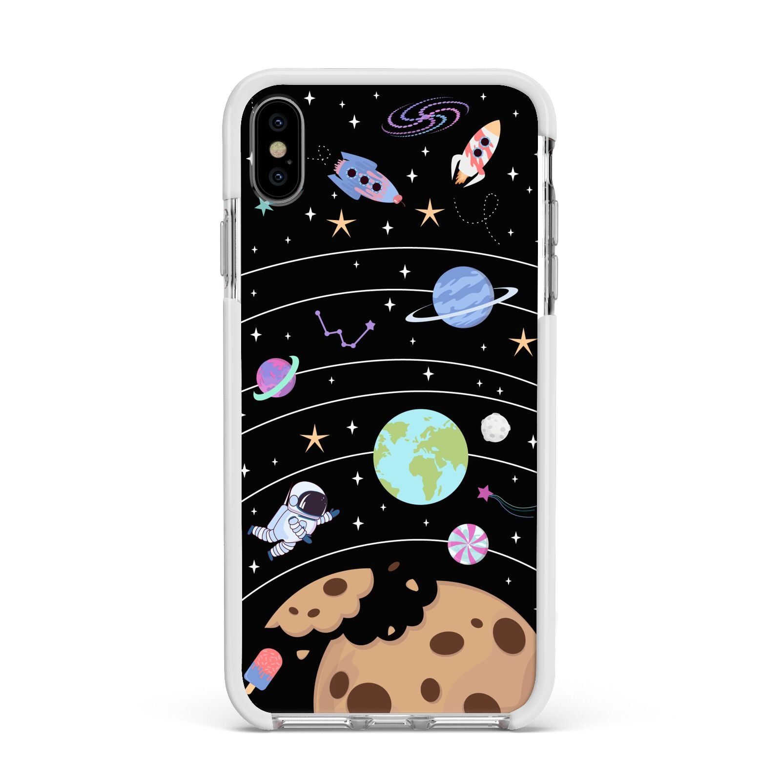 Sweet Celestial Scene Apple iPhone Xs Max Impact Case White Edge on Silver Phone