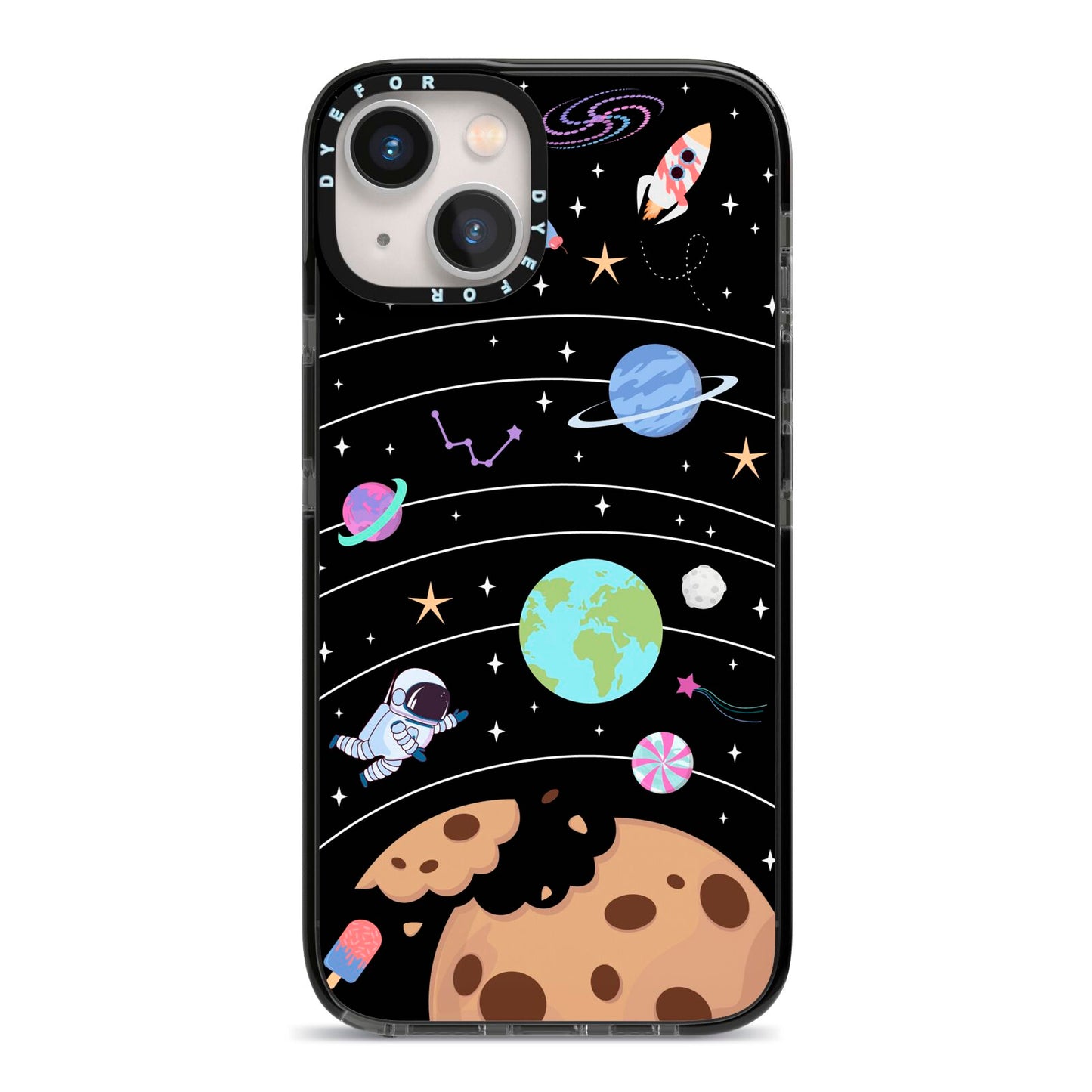 Sweet Celestial Scene iPhone 13 Black Impact Case on Silver phone
