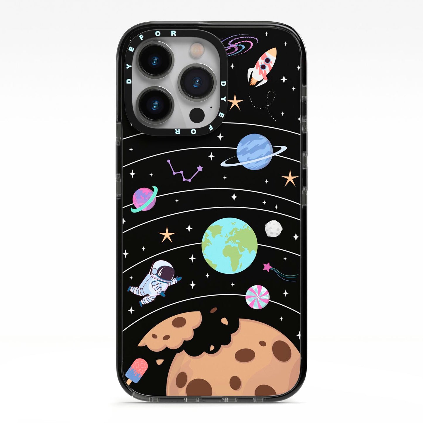 Sweet Celestial Scene iPhone 13 Pro Black Impact Case on Silver phone