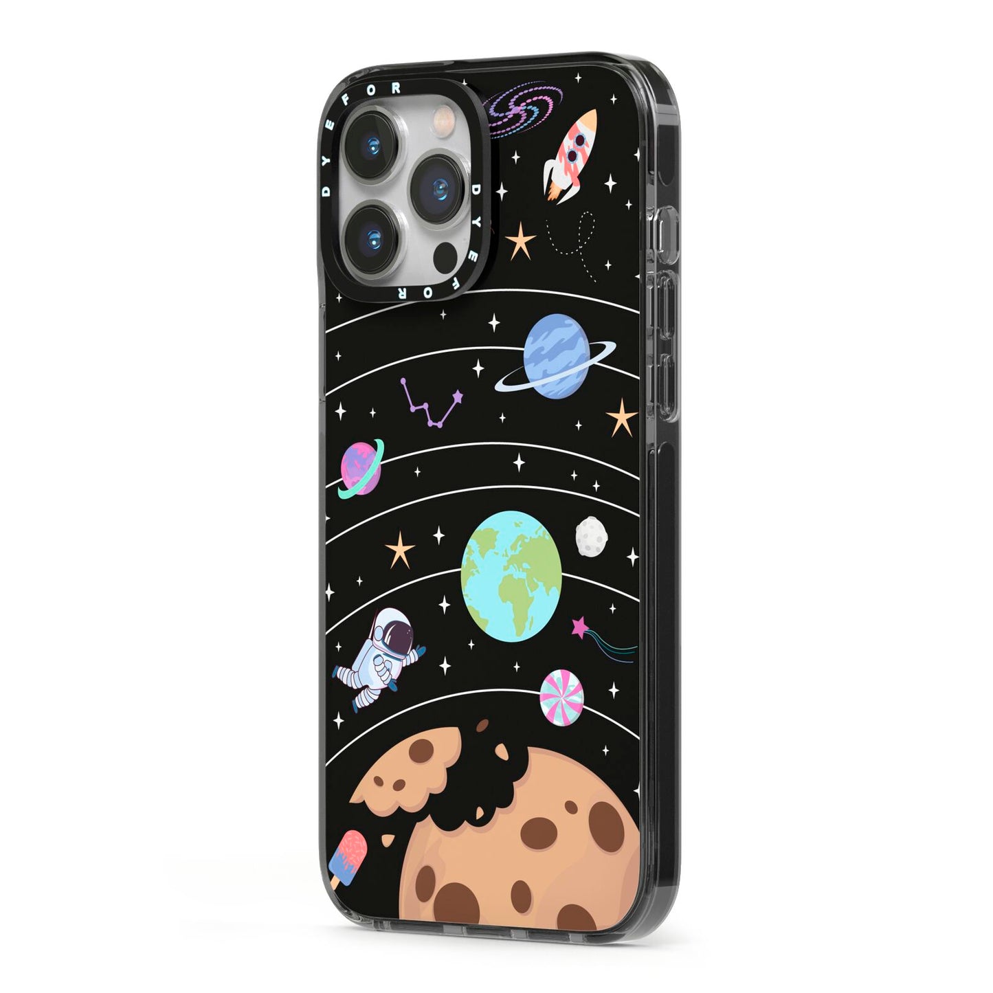 Sweet Celestial Scene iPhone 13 Pro Max Black Impact Case Side Angle on Silver phone