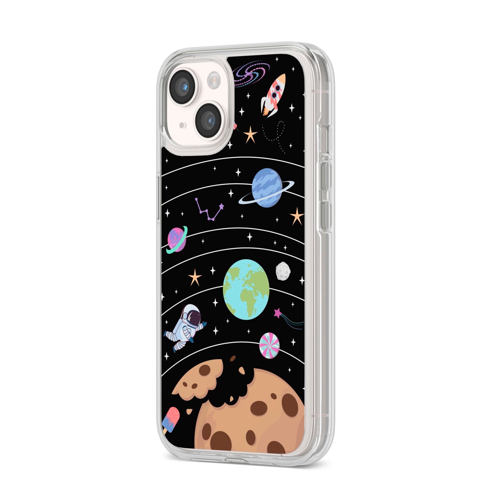 Sweet Celestial Scene iPhone 14 Clear Tough Case Starlight Angled Image