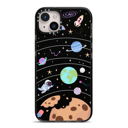 Sweet Celestial Scene iPhone 14 Plus Black Impact Case on Silver phone