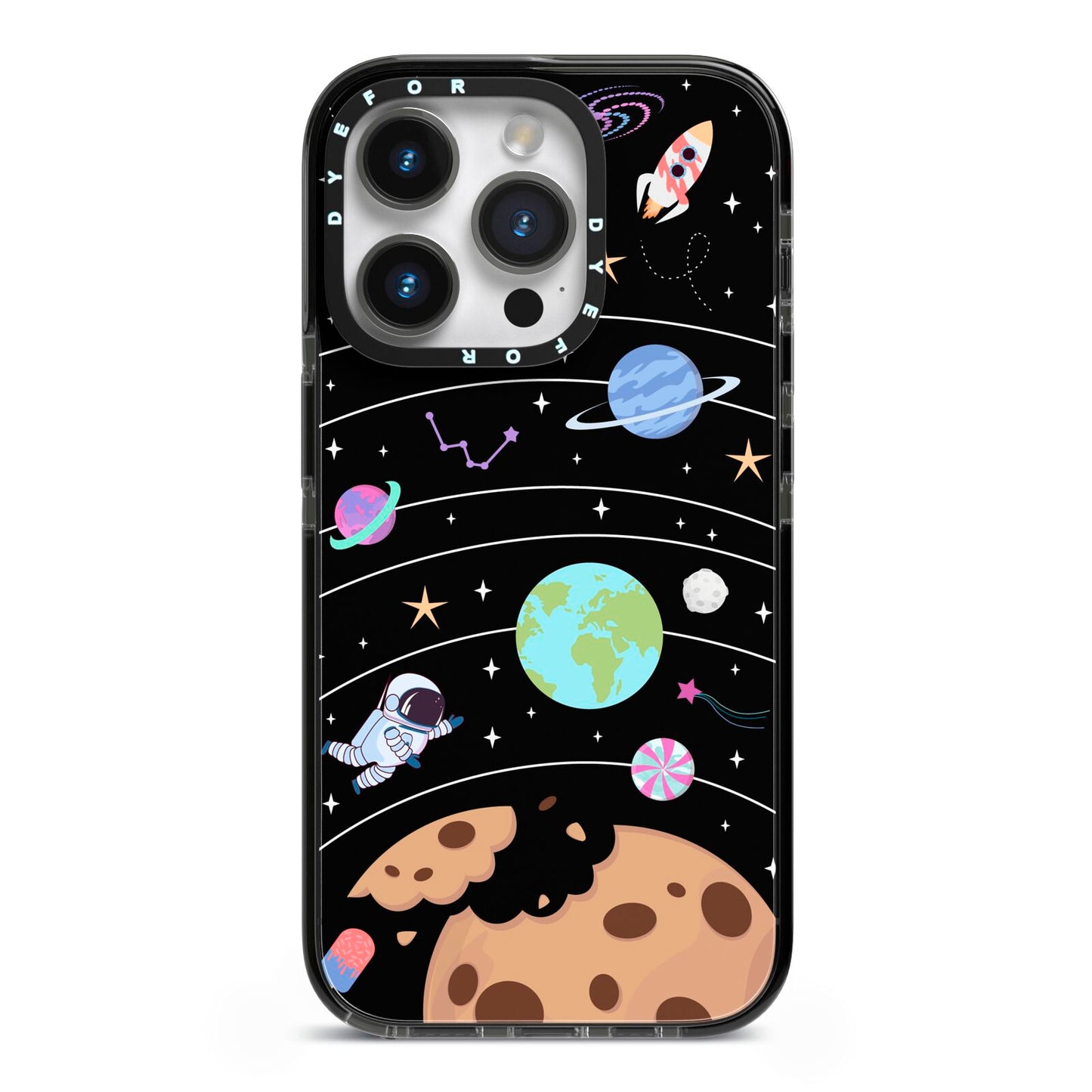 Sweet Celestial Scene iPhone 14 Pro Black Impact Case on Silver phone