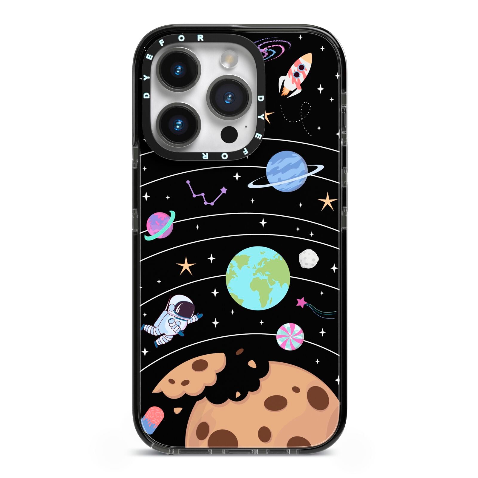 Sweet Celestial Scene iPhone 14 Pro Black Impact Case on Silver phone