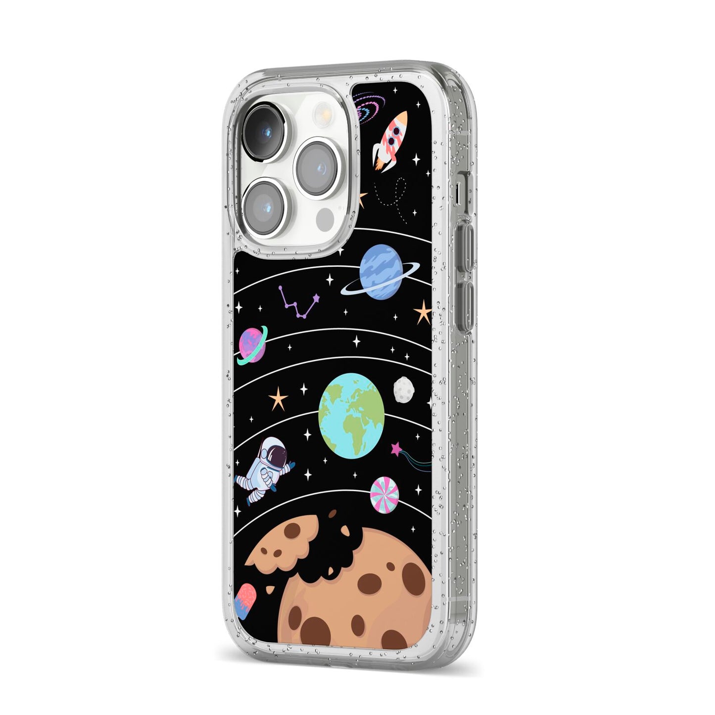 Sweet Celestial Scene iPhone 14 Pro Glitter Tough Case Silver Angled Image