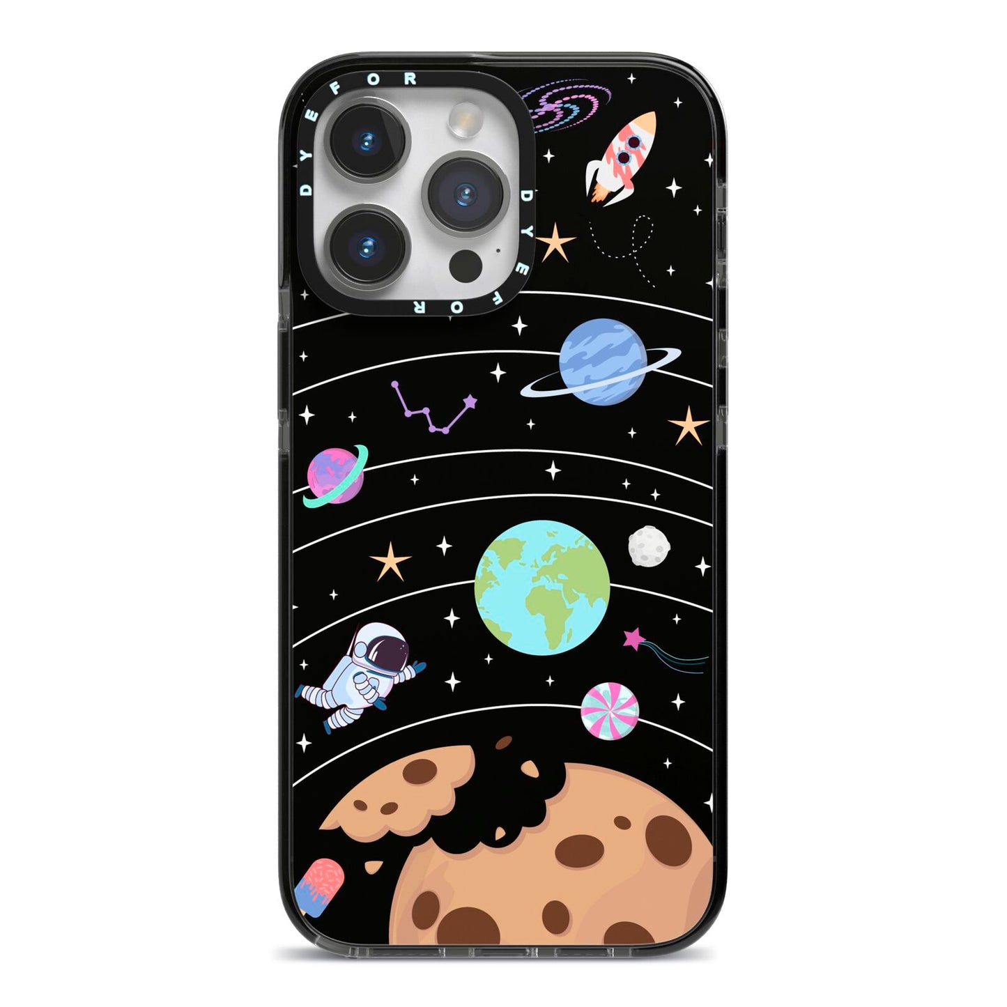 Sweet Celestial Scene iPhone 14 Pro Max Black Impact Case on Silver phone