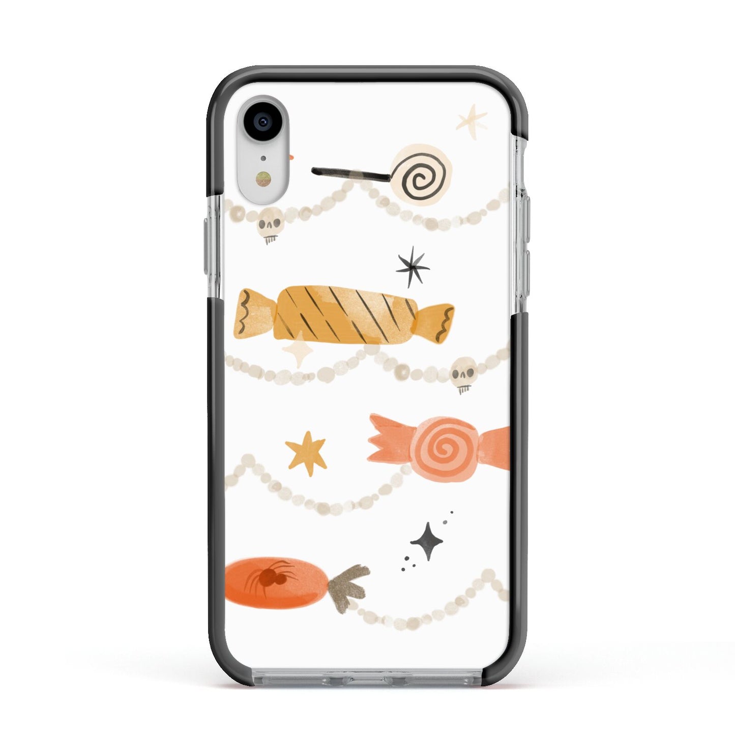 Sweet Decorations Halloween Apple iPhone XR Impact Case Black Edge on Silver Phone