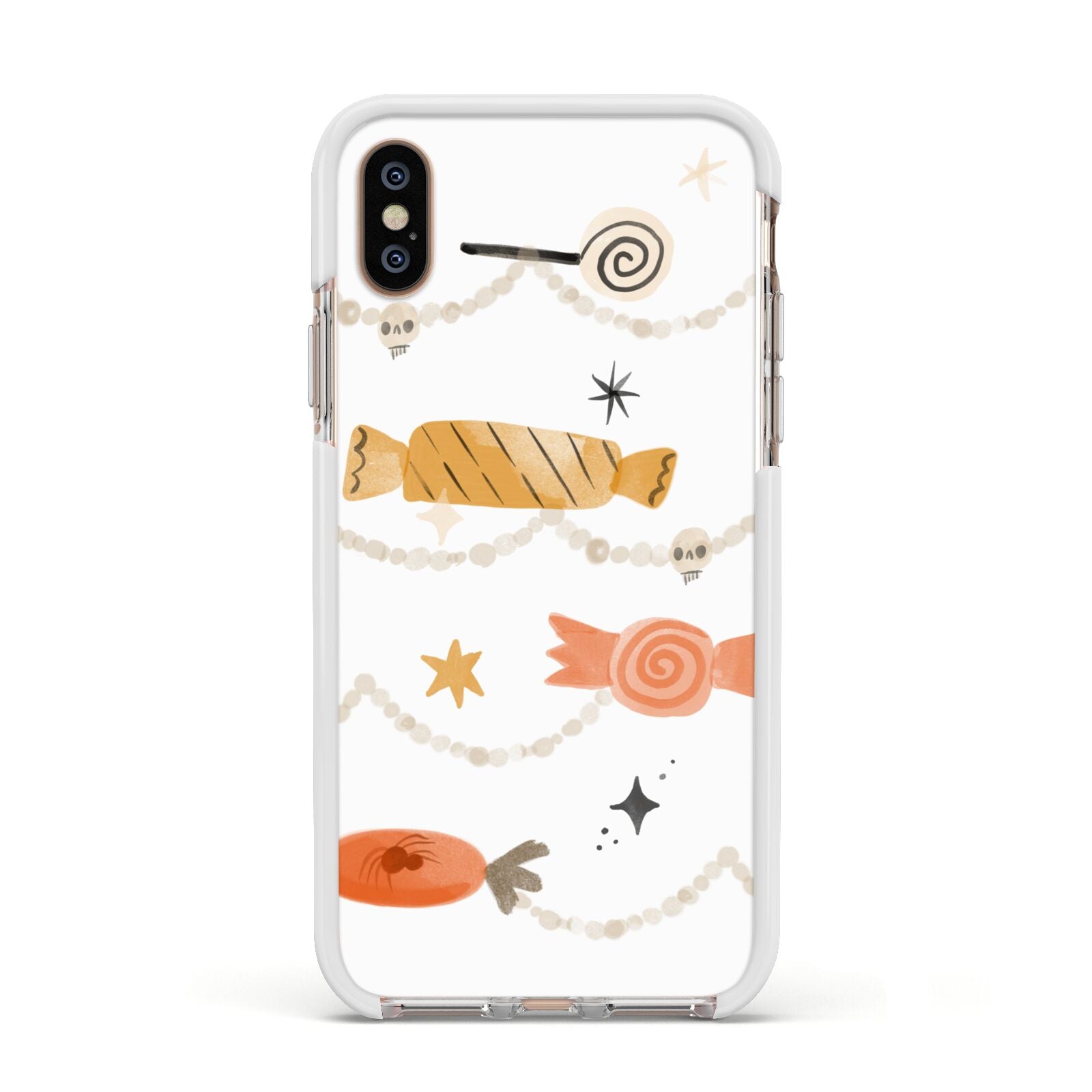 Sweet Decorations Halloween Apple iPhone Xs Impact Case White Edge on Gold Phone