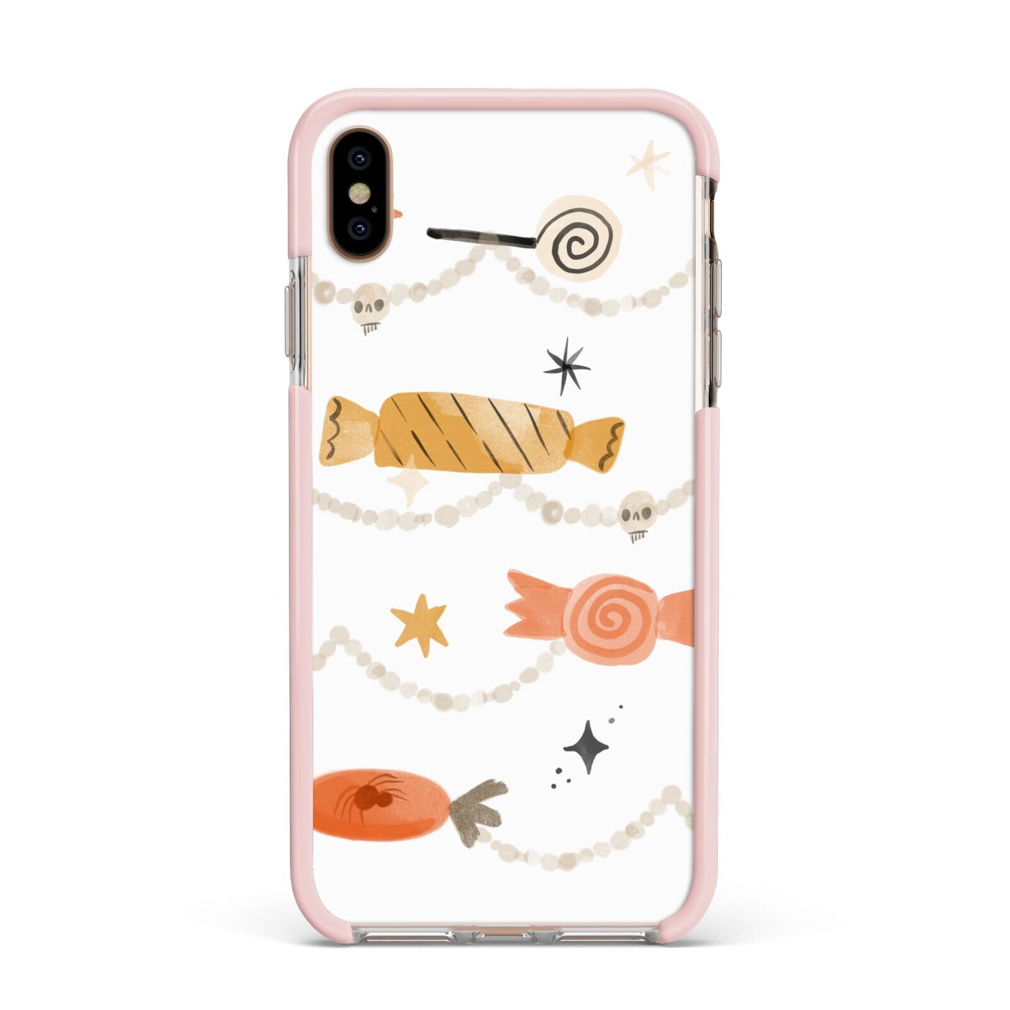 Sweet Decorations Halloween Apple iPhone Xs Max Impact Case Pink Edge on Gold Phone