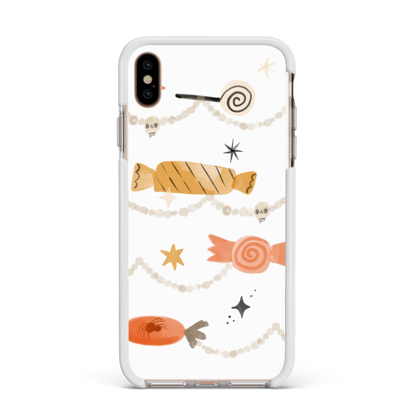 Sweet Decorations Halloween Apple iPhone Xs Max Impact Case White Edge on Gold Phone