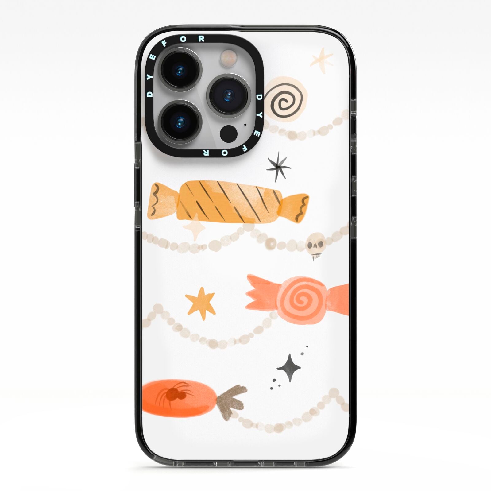 Sweet Decorations Halloween iPhone 13 Pro Black Impact Case on Silver phone