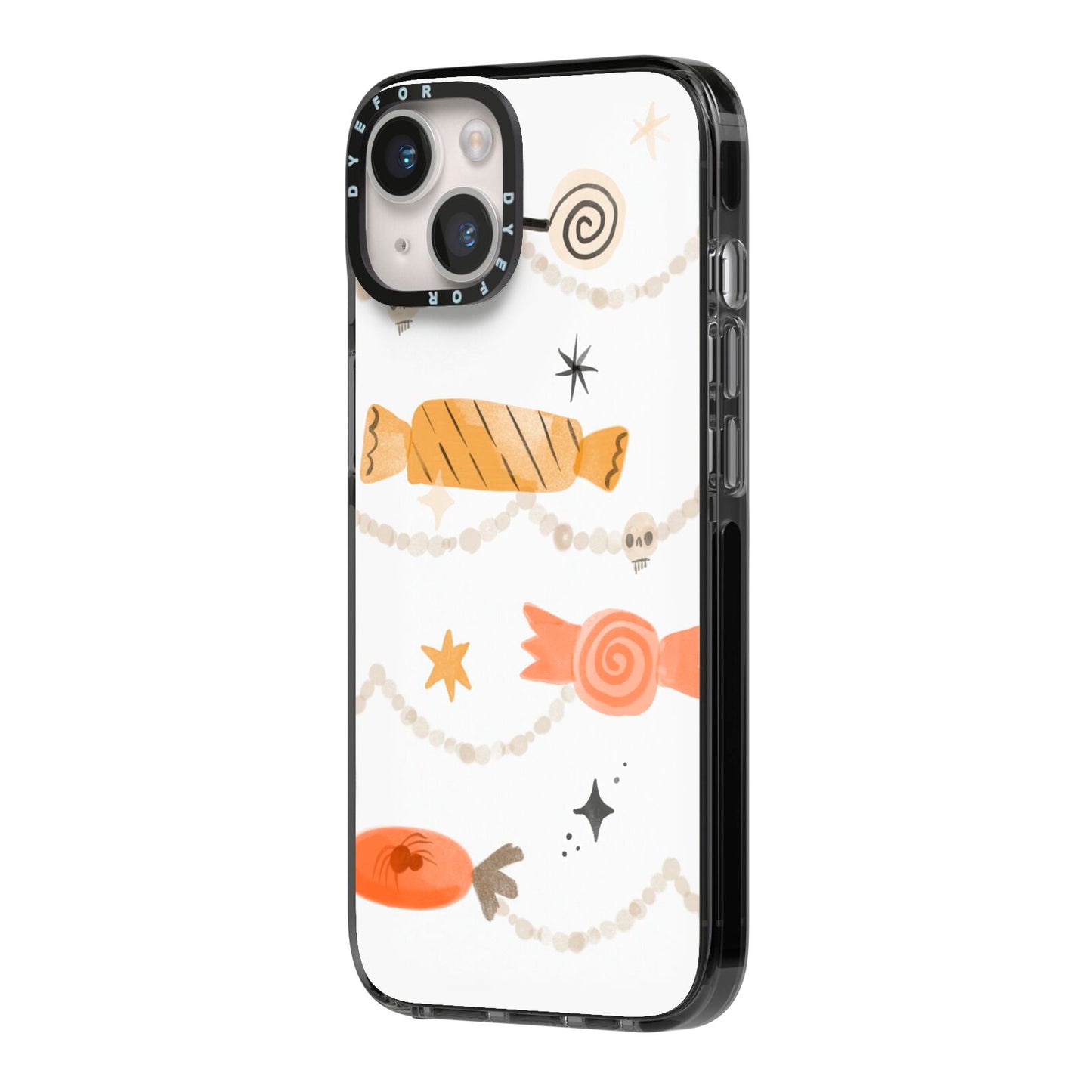 Sweet Decorations Halloween iPhone 14 Black Impact Case Side Angle on Silver phone