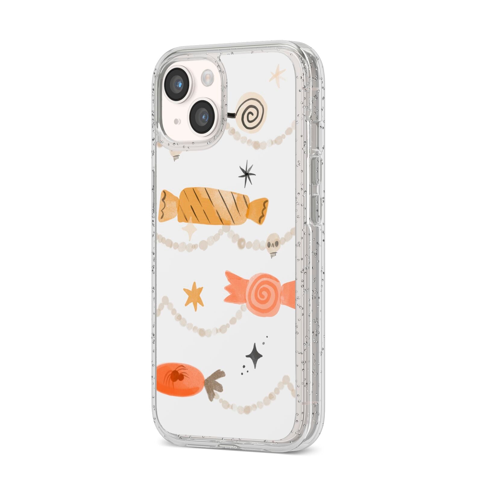 Sweet Decorations Halloween iPhone 14 Glitter Tough Case Starlight Angled Image