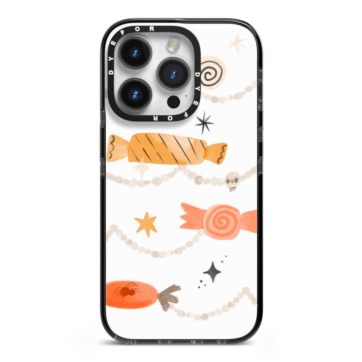 Sweet Decorations Halloween iPhone 14 Pro Black Impact Case on Silver phone