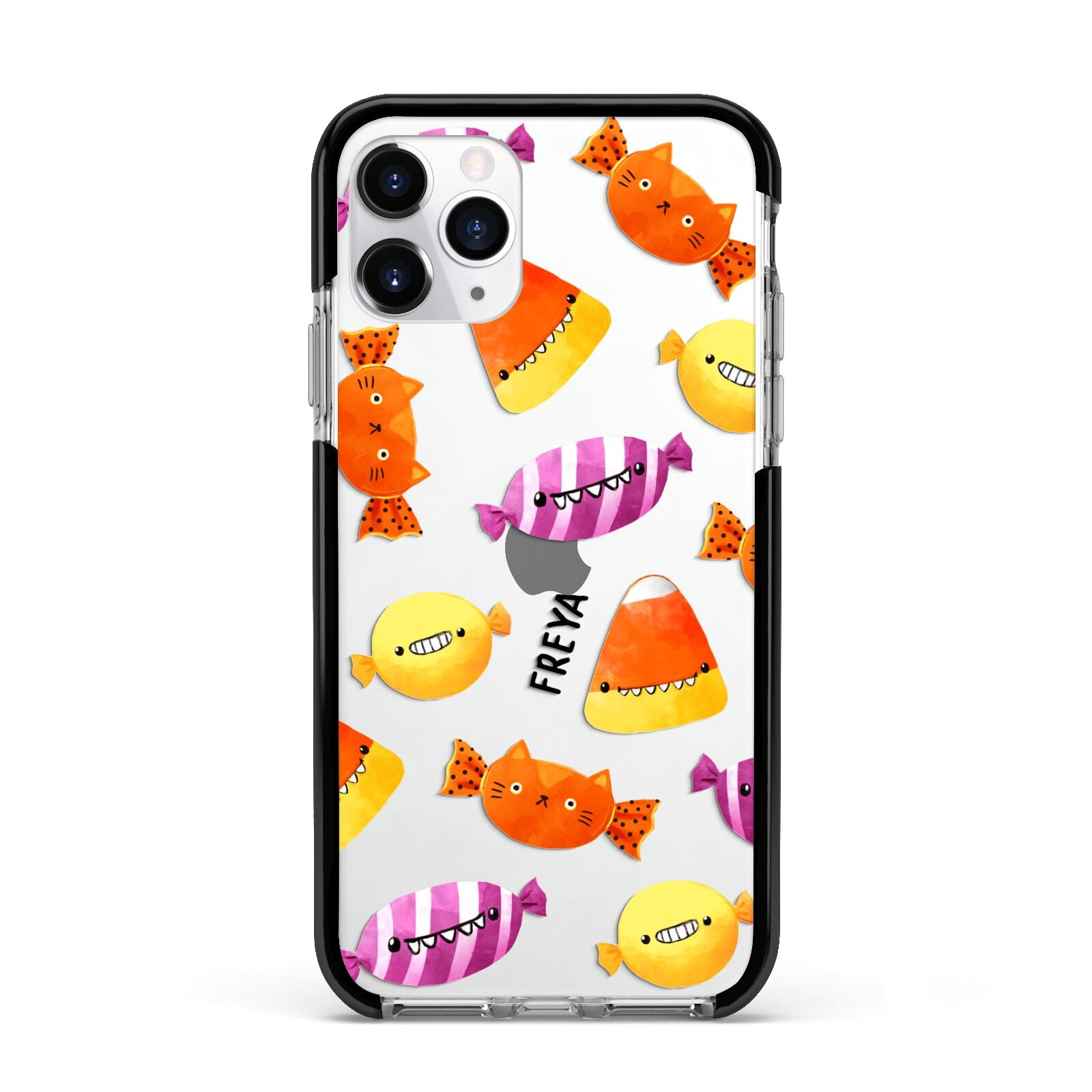 Sweet Faces Halloween Personalised Apple iPhone 11 Pro in Silver with Black Impact Case